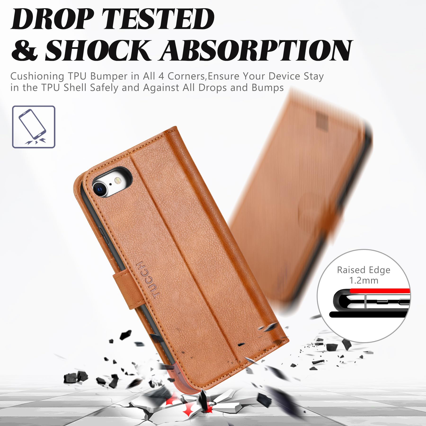 iPhone SE 2022/ iPhone 7/8/iPhone SE 2020, PU Leather 3 Card Slots Stand Magnetic Flip Folio Cover TPU Shockproof Inner Shell, Black