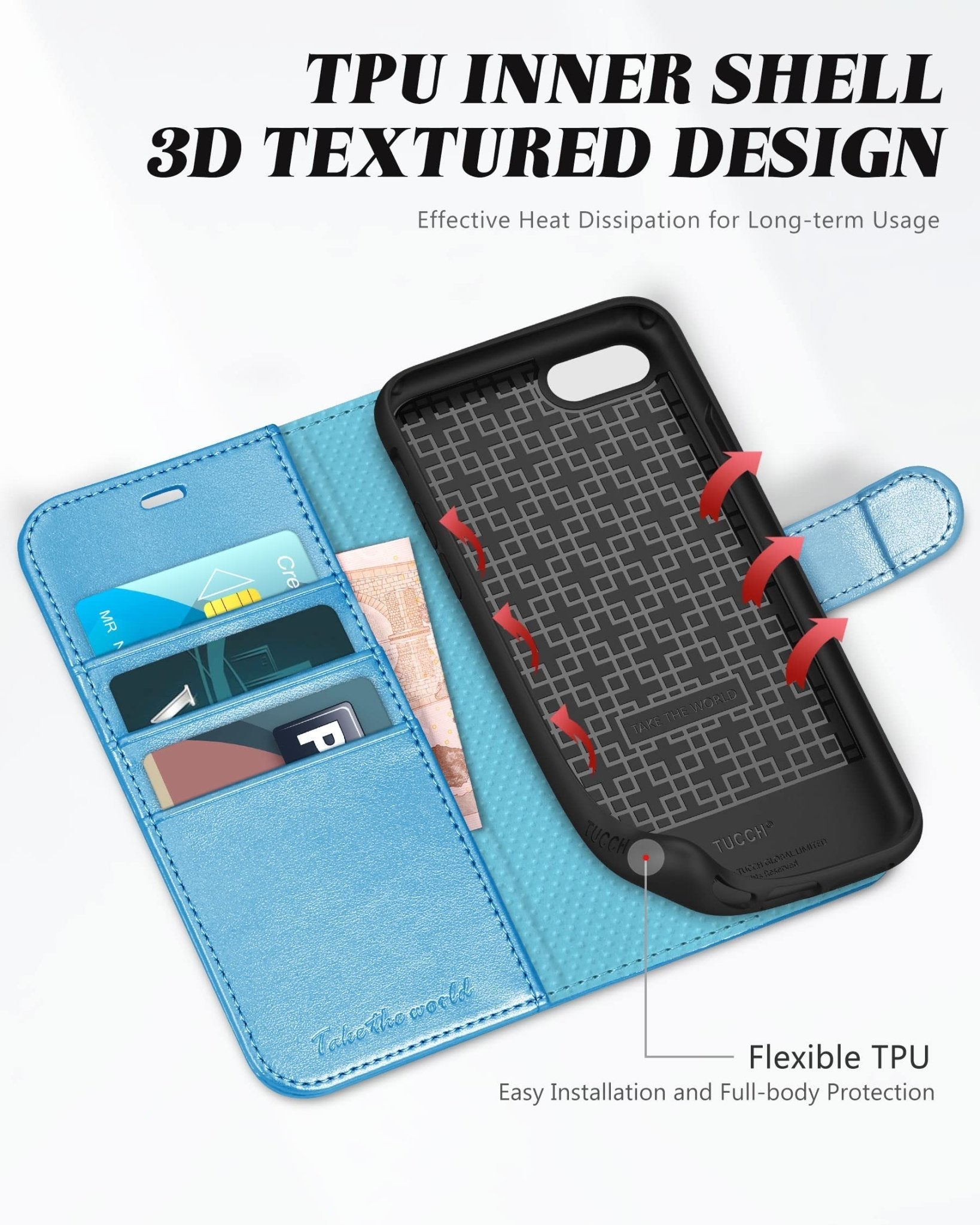 iPhone SE 2022/ iPhone 7/8/iPhone SE 2020, PU Leather 3 Card Slots Stand Magnetic Flip Folio Cover TPU Shockproof Inner Shell, Black