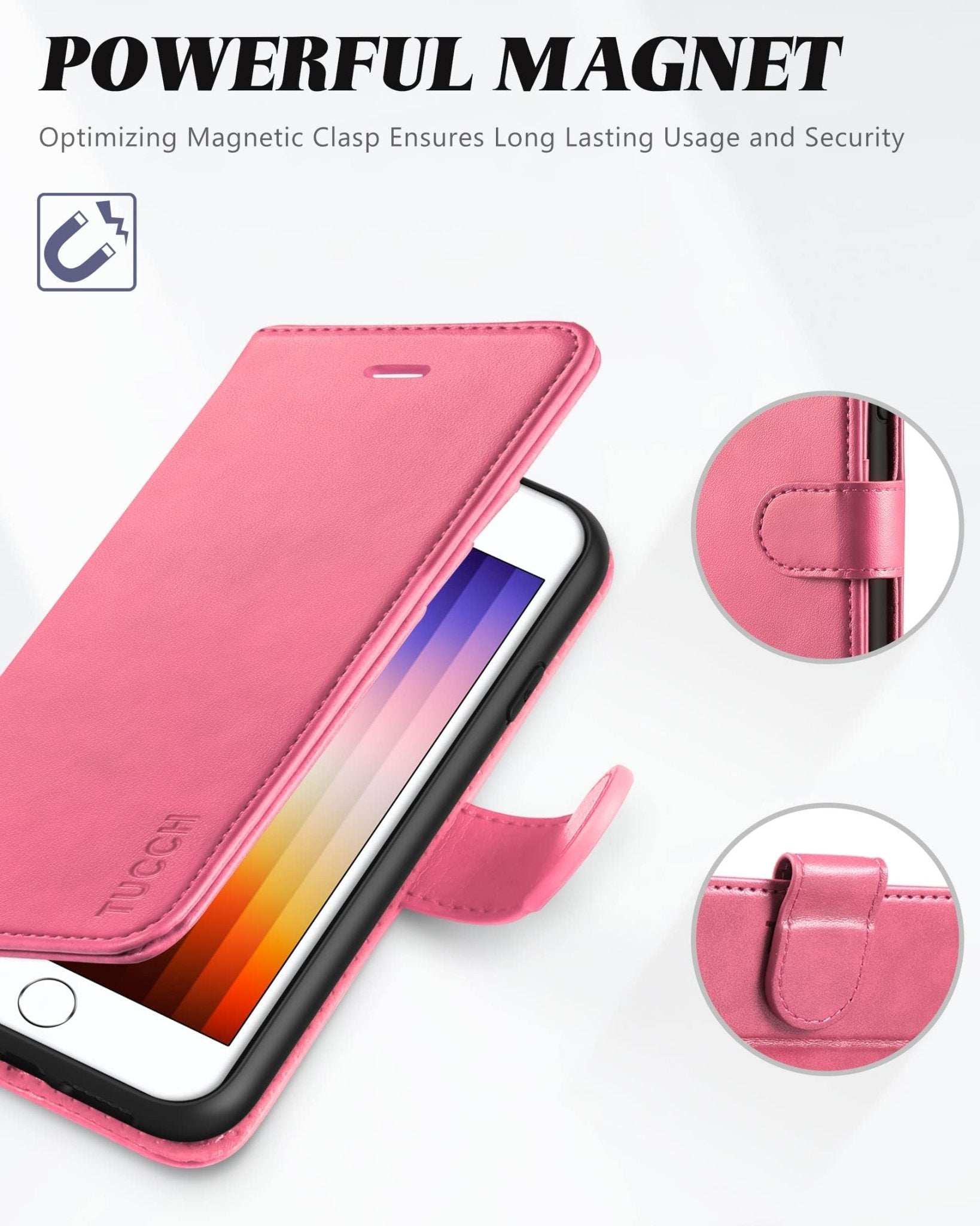 iPhone SE 2022/ iPhone 7/8/iPhone SE 2020, PU Leather 3 Card Slots Stand Magnetic Flip Folio Cover TPU Shockproof Inner Shell, Black