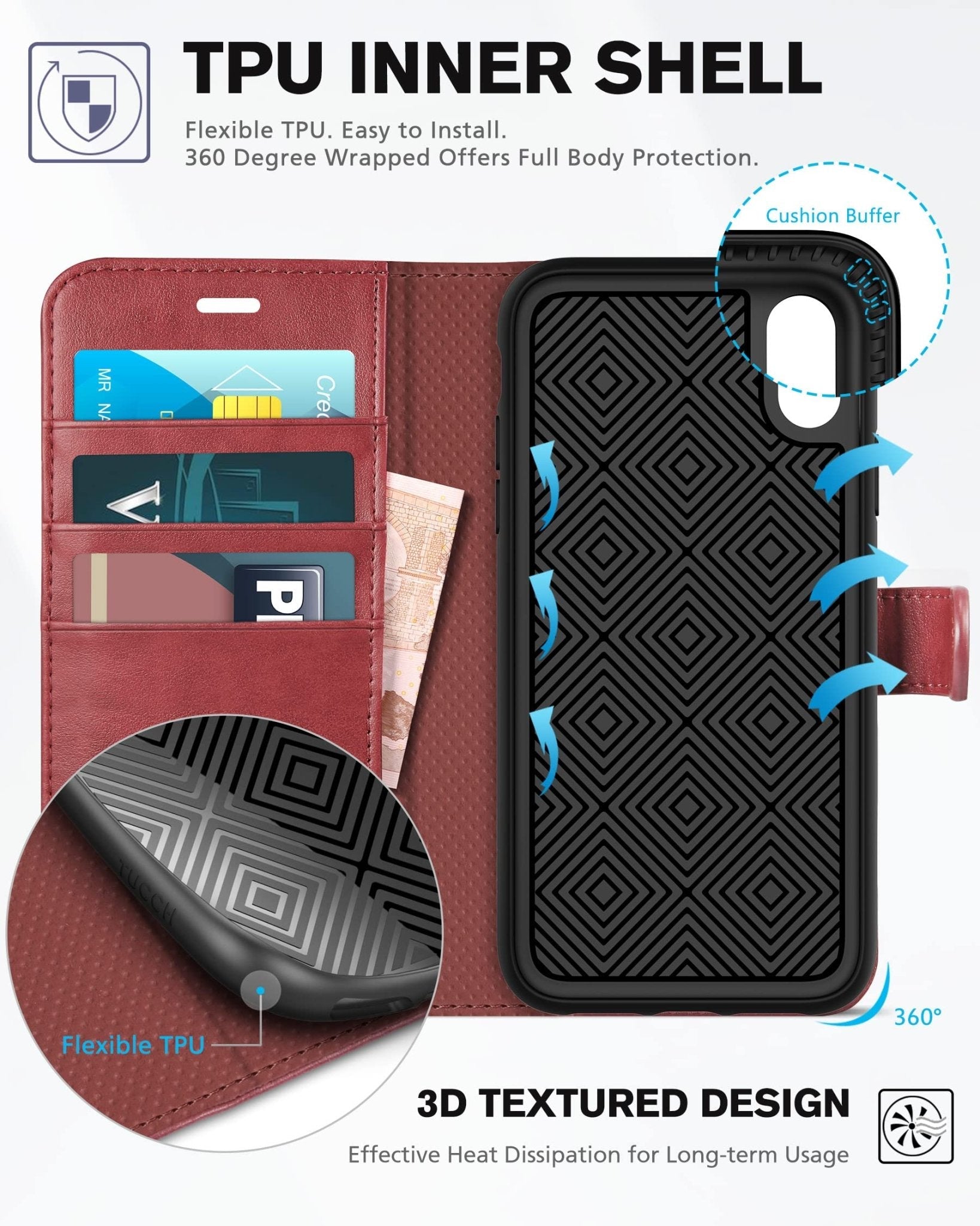 iPhone XR, Kickstand RFID Blocking Credit Card Slot PU Leather Folio Phone Cover with Wireless Charging [Shockproof TPU Shell] Compatible with iPhone XR 6.1, Black