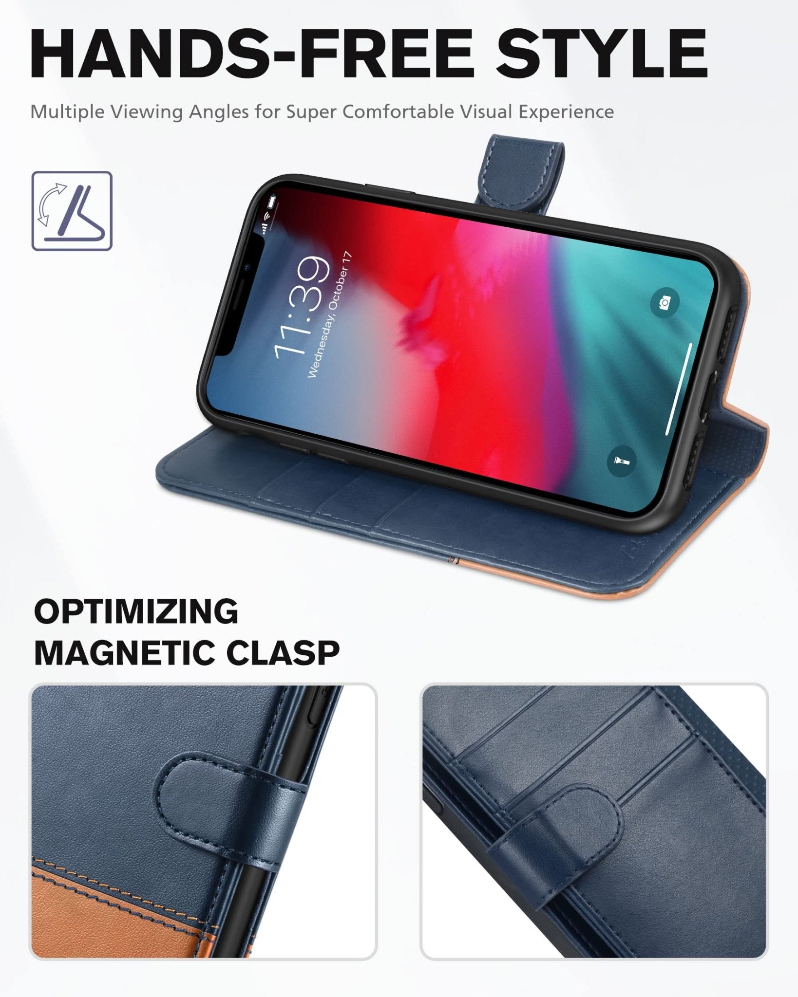 iPhone XR, Kickstand RFID Blocking Credit Card Slot PU Leather Folio Phone Cover with Wireless Charging [Shockproof TPU Shell] Compatible with iPhone XR 6.1, Black