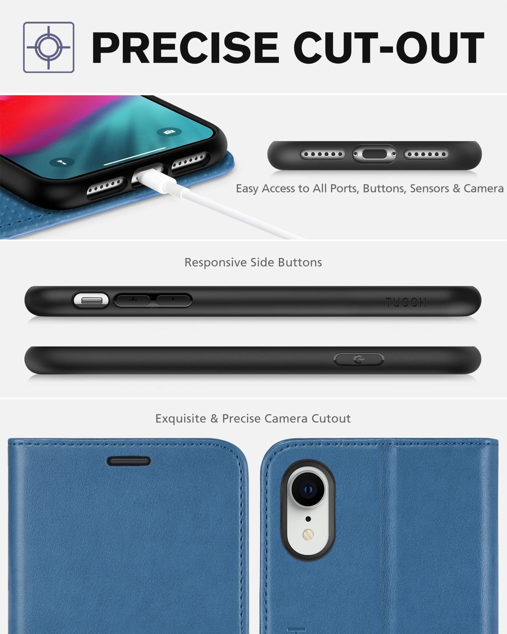 iPhone XR, Kickstand RFID Blocking Credit Card Slot PU Leather Folio Phone Cover with Wireless Charging [Shockproof TPU Shell] Compatible with iPhone XR 6.1, Black