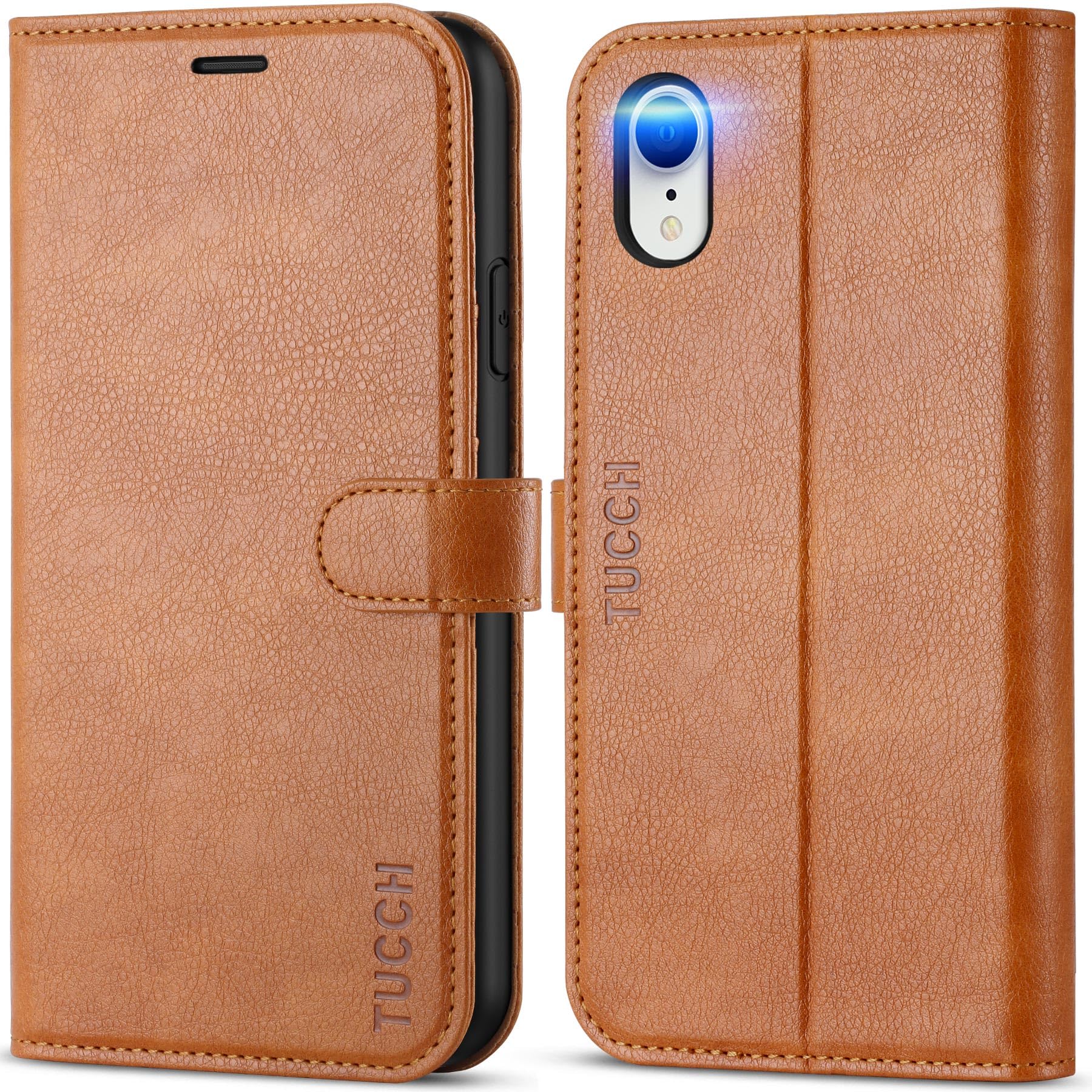 iPhone XR, Kickstand RFID Blocking Credit Card Slot PU Leather Folio Phone Cover with Wireless Charging [Shockproof TPU Shell] Compatible with iPhone XR 6.1, Black