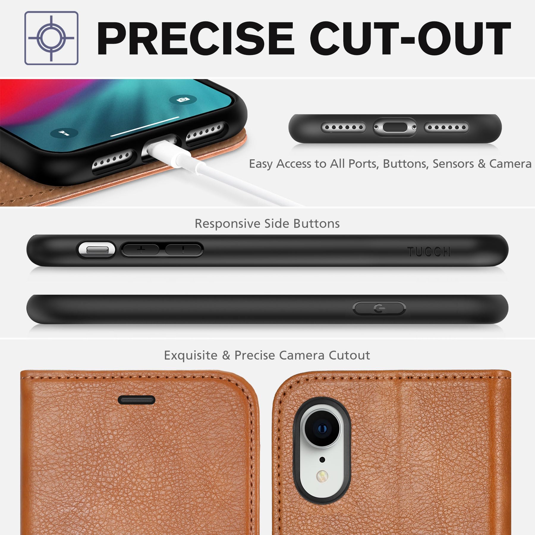 iPhone XR, Kickstand RFID Blocking Credit Card Slot PU Leather Folio Phone Cover with Wireless Charging [Shockproof TPU Shell] Compatible with iPhone XR 6.1, Black