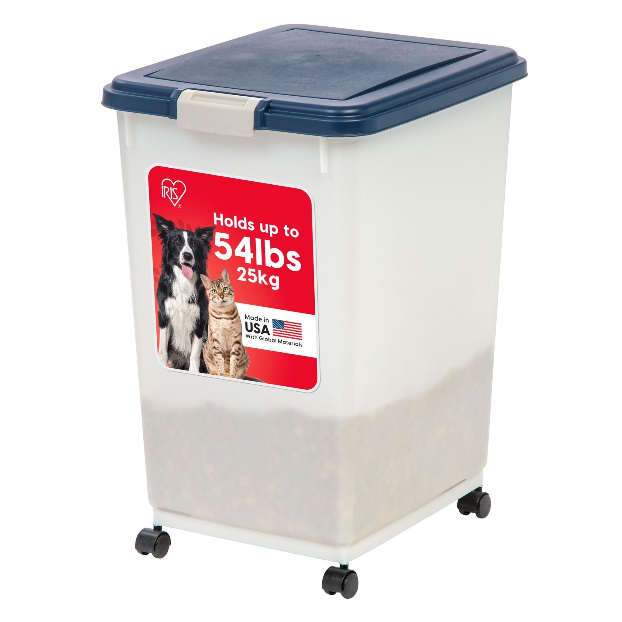 IRIS USA Airtight Pet Food Storage Container with Wheels, Black, 30 lb Capacity - BPA-Free Clear Plastic Bin with Snap-Lid Seal to Keep Kibble, Pellets or Seeds Fresh for Dogs, Cats and Birds