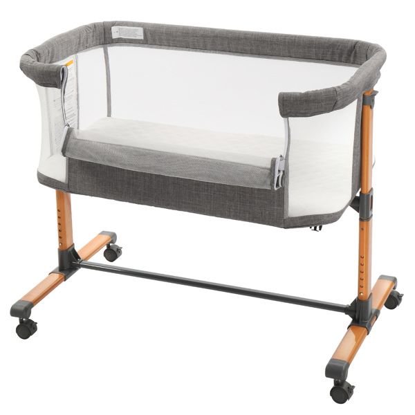 Iron pipe + plastic 150D encrypted cationic fabric gray baby cradle bed model: KT-BSW