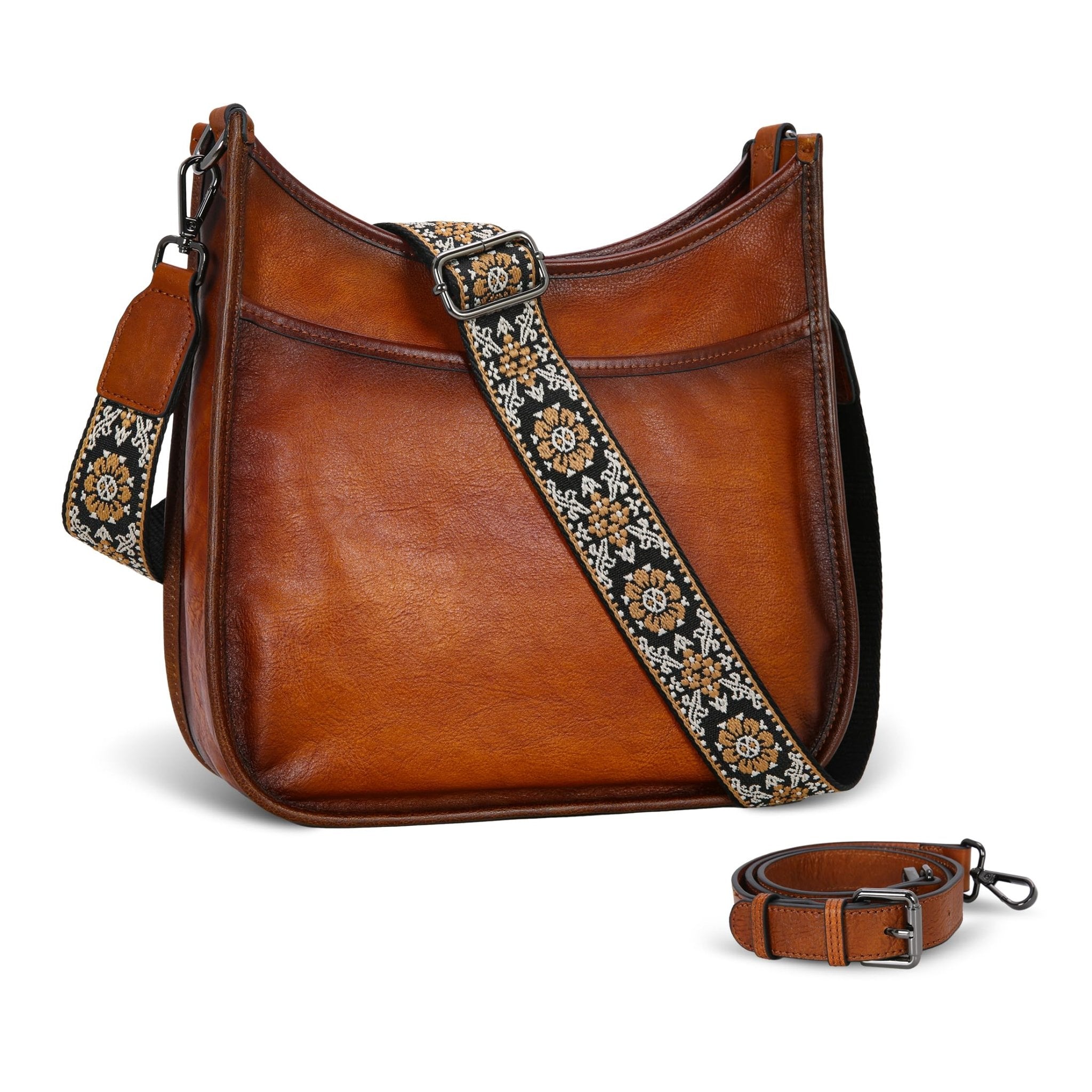 Iswee Crossbody Bags for Women Genuine Leather Purses Vintage Shoulder Handbags Travel Cross Body Bag with Boho Strap