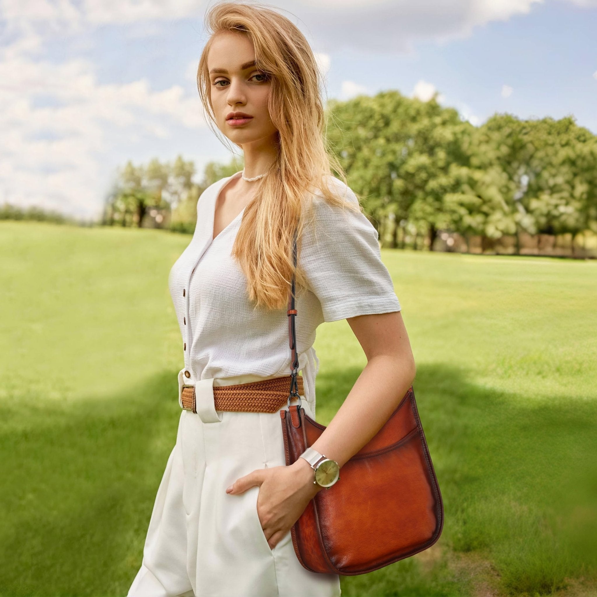 Iswee Crossbody Bags for Women Genuine Leather Purses Vintage Shoulder Handbags Travel Cross Body Bag with Boho Strap