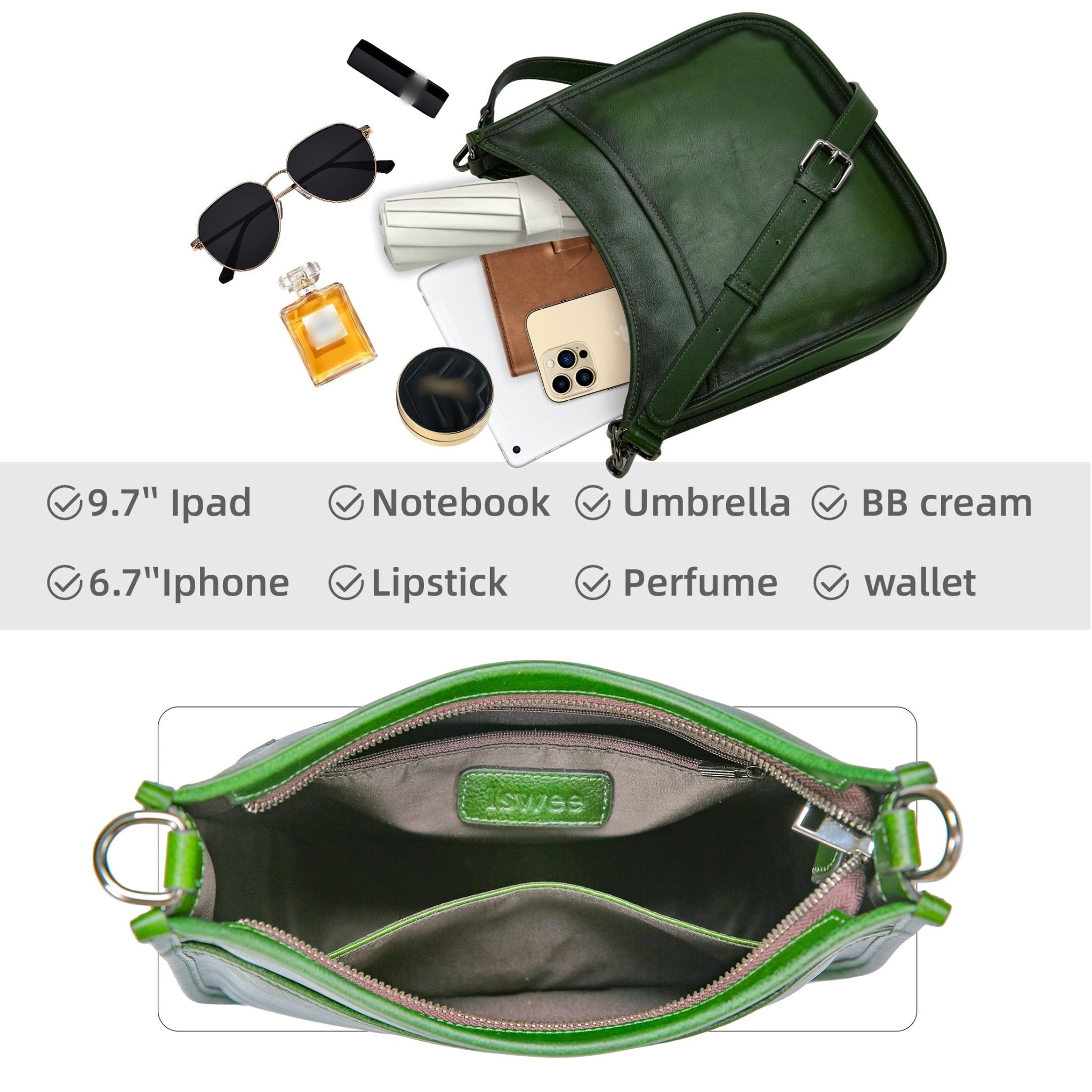 Iswee Crossbody Bags for Women Genuine Leather Purses Vintage Shoulder Handbags Travel Cross Body Bag with Boho Strap