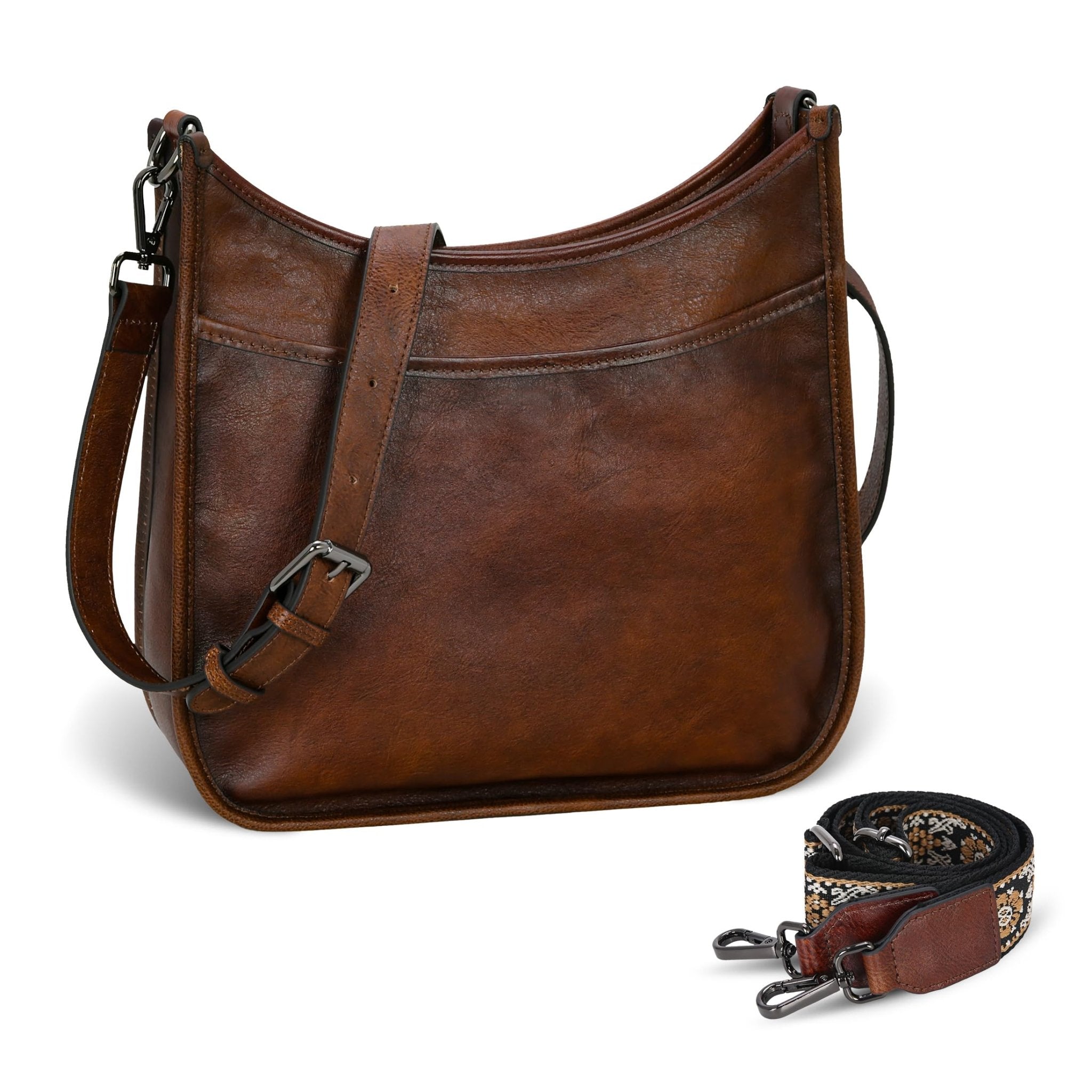 Iswee Crossbody Bags for Women Genuine Leather Purses Vintage Shoulder Handbags Travel Cross Body Bag with Boho Strap