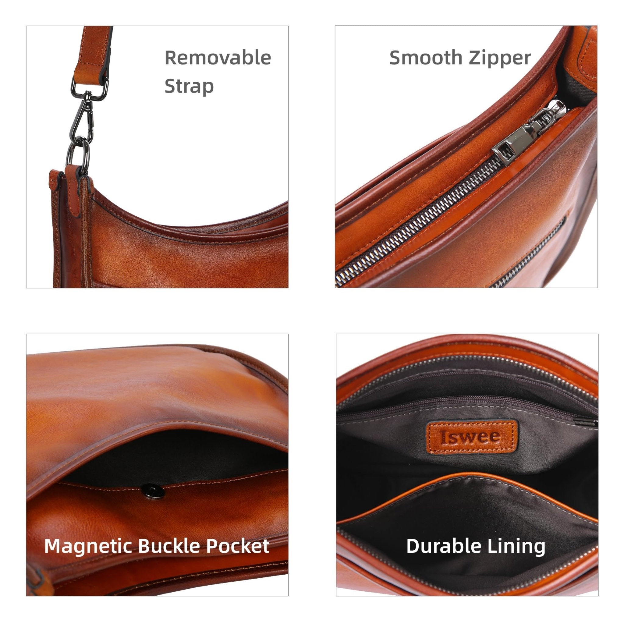 Iswee Crossbody Bags for Women Genuine Leather Purses Vintage Shoulder Handbags Travel Cross Body Bag with Boho Strap