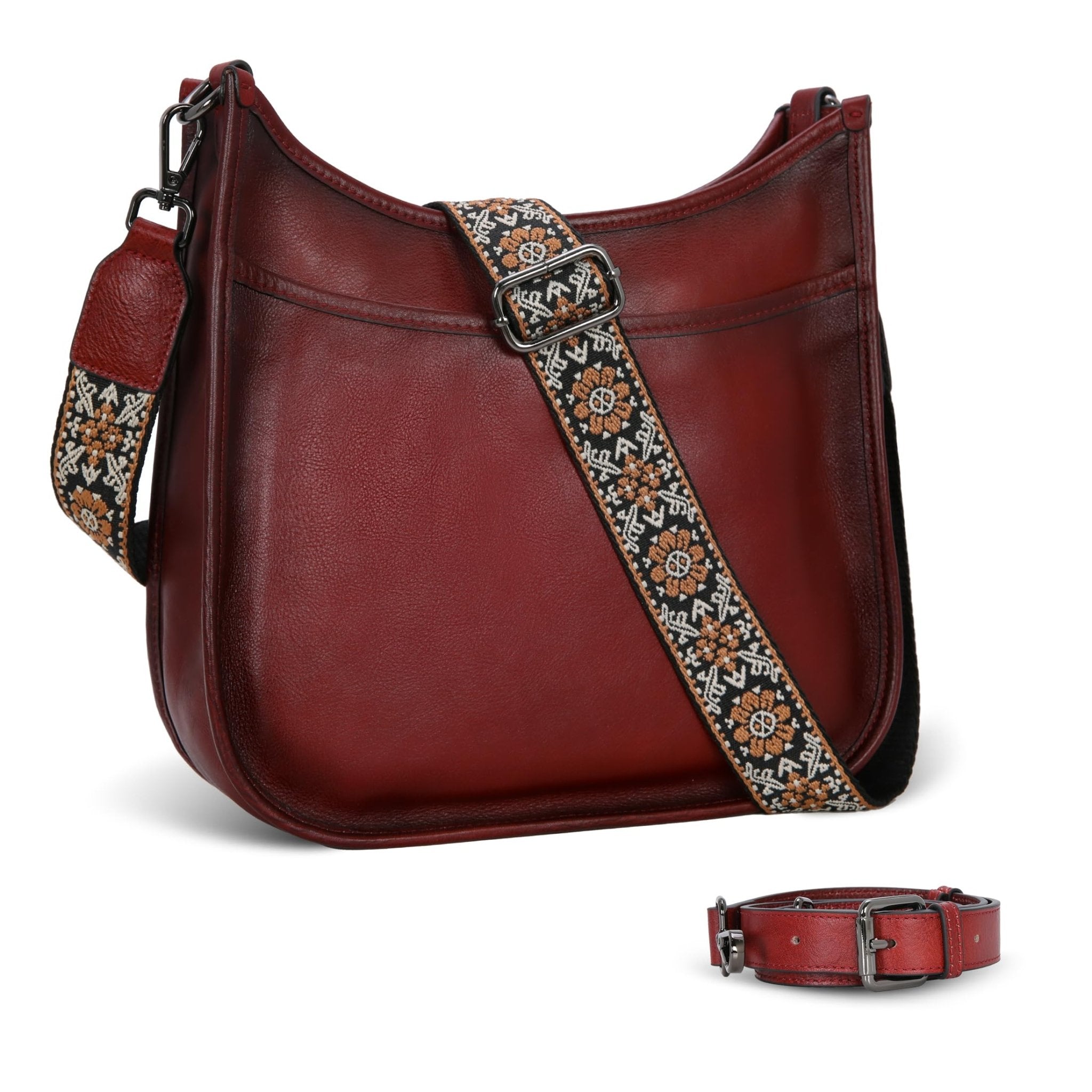 Iswee Crossbody Bags for Women Genuine Leather Purses Vintage Shoulder Handbags Travel Cross Body Bag with Boho Strap