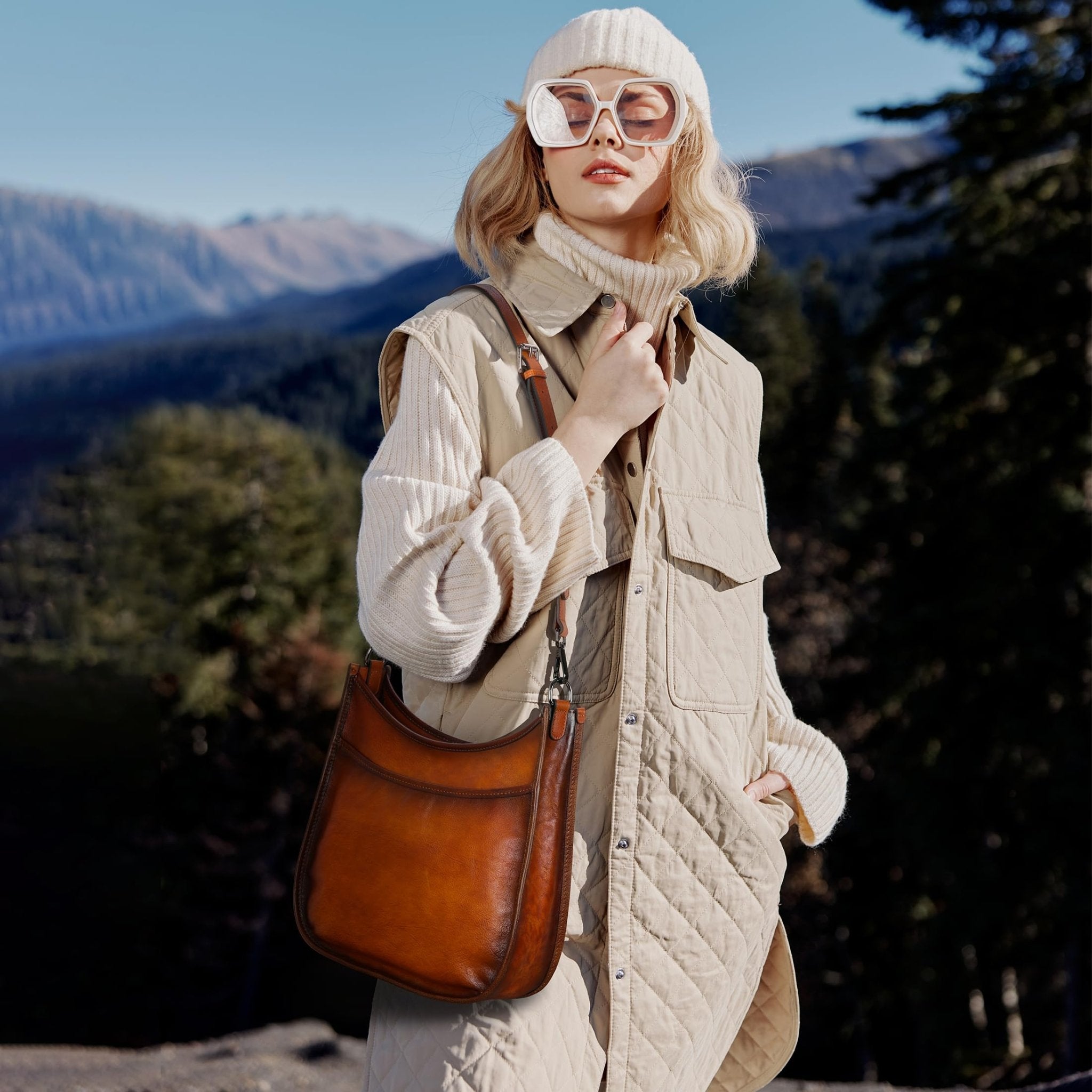 Iswee Crossbody Bags for Women Genuine Leather Purses Vintage Shoulder Handbags Travel Cross Body Bag with Boho Strap