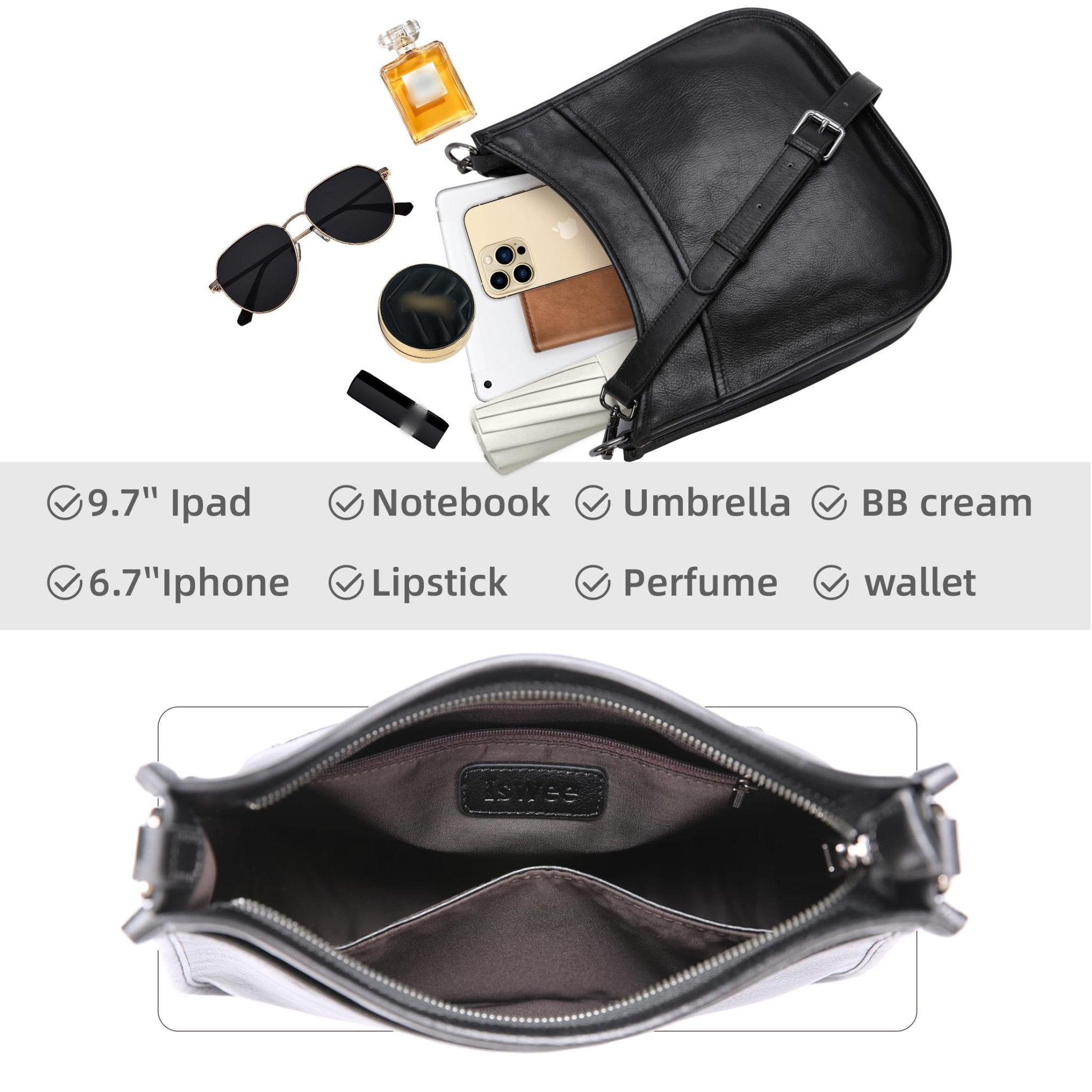 Iswee Crossbody Bags for Women Genuine Leather Purses Vintage Shoulder Handbags Travel Cross Body Bag with Boho Strap