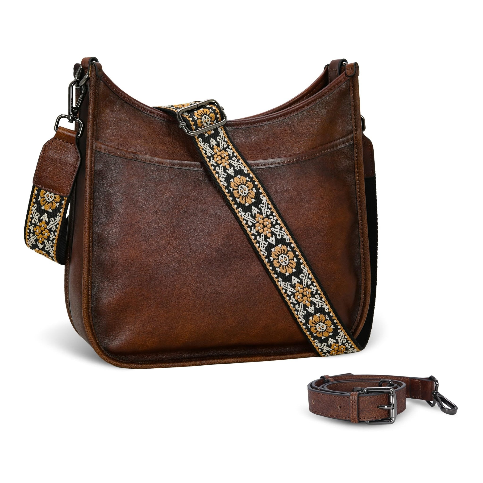 Iswee Crossbody Bags for Women Genuine Leather Purses Vintage Shoulder Handbags Travel Cross Body Bag with Boho Strap