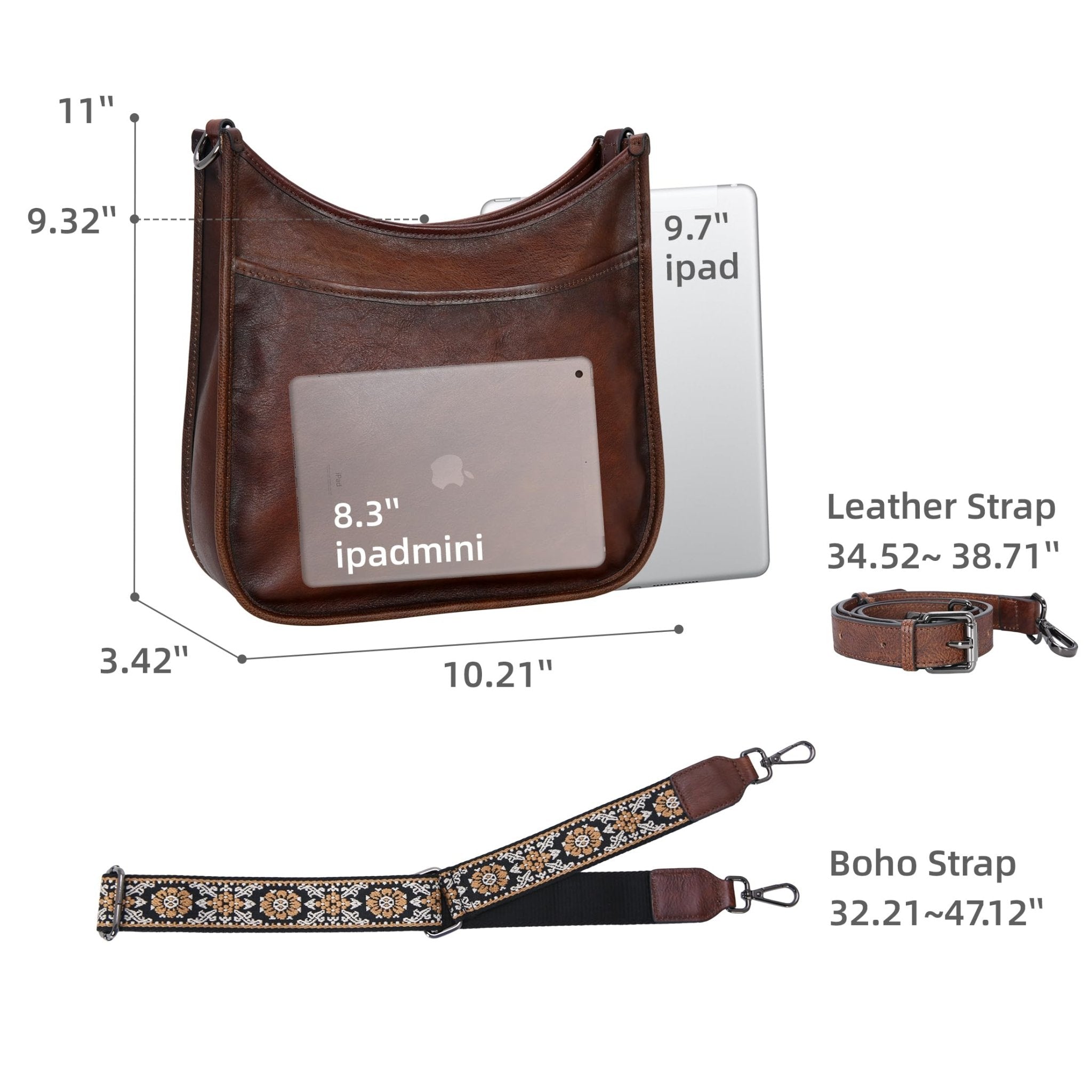 Iswee Crossbody Bags for Women Genuine Leather Purses Vintage Shoulder Handbags Travel Cross Body Bag with Boho Strap