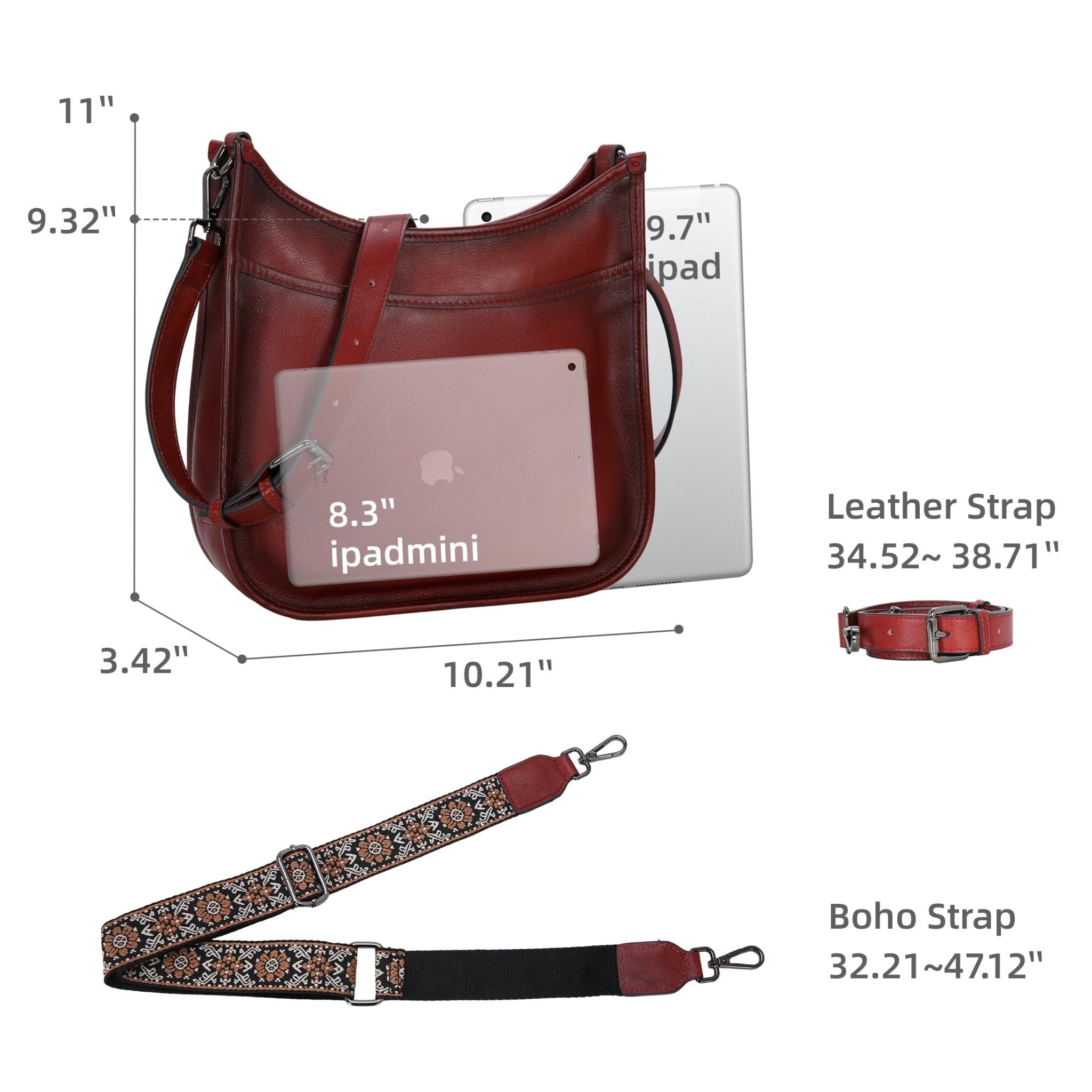 Iswee Crossbody Bags for Women Genuine Leather Purses Vintage Shoulder Handbags Travel Cross Body Bag with Boho Strap