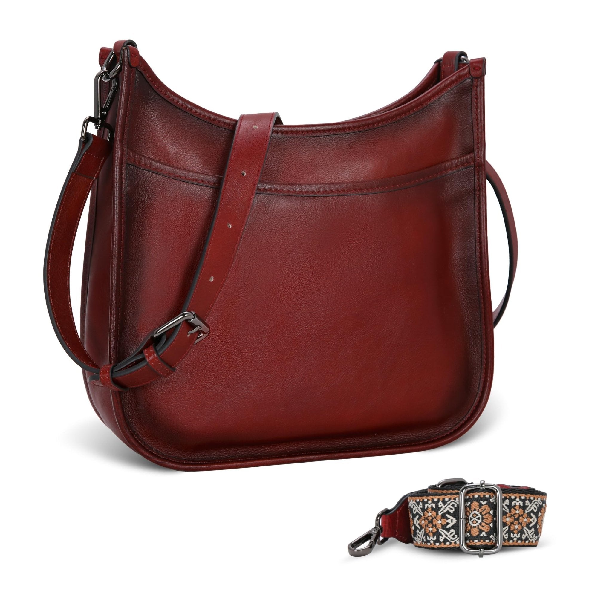 Iswee Crossbody Bags for Women Genuine Leather Purses Vintage Shoulder Handbags Travel Cross Body Bag with Boho Strap