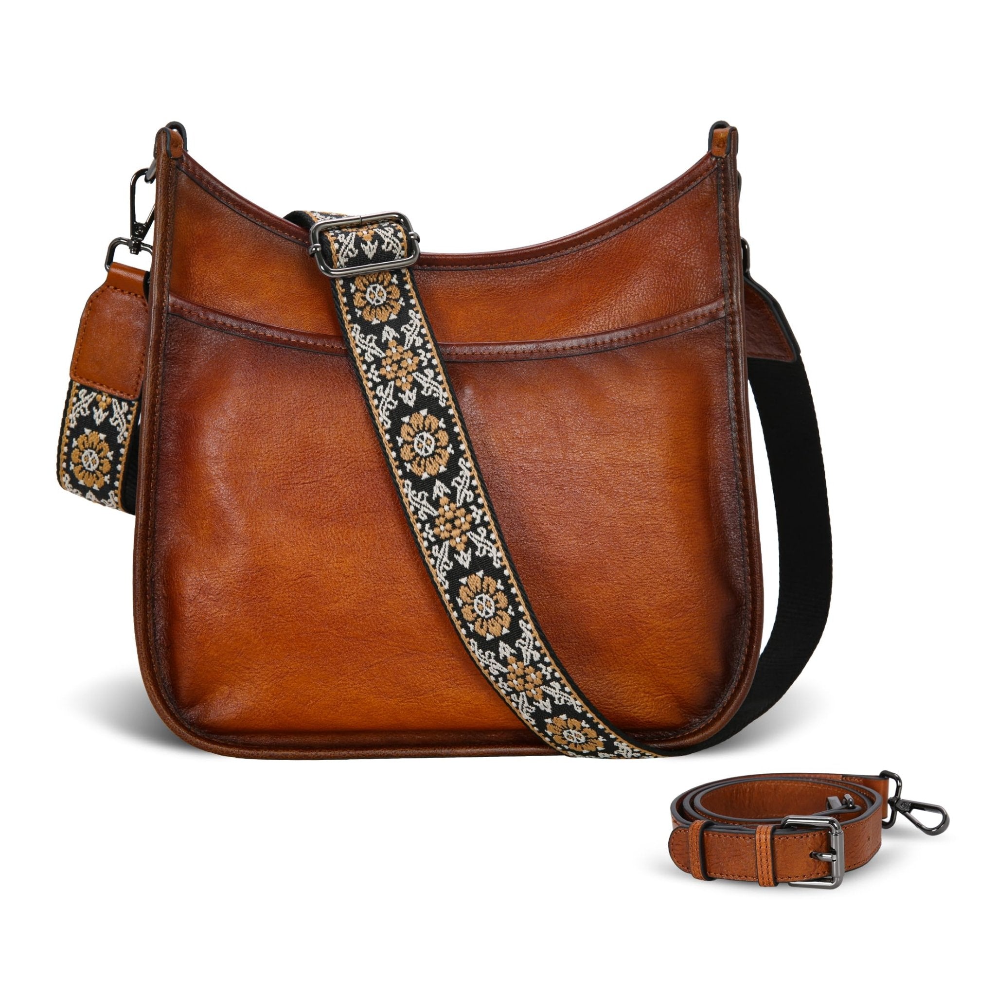 Iswee Crossbody Bags for Women Genuine Leather Purses Vintage Shoulder Handbags Travel Cross Body Bag with Boho Strap