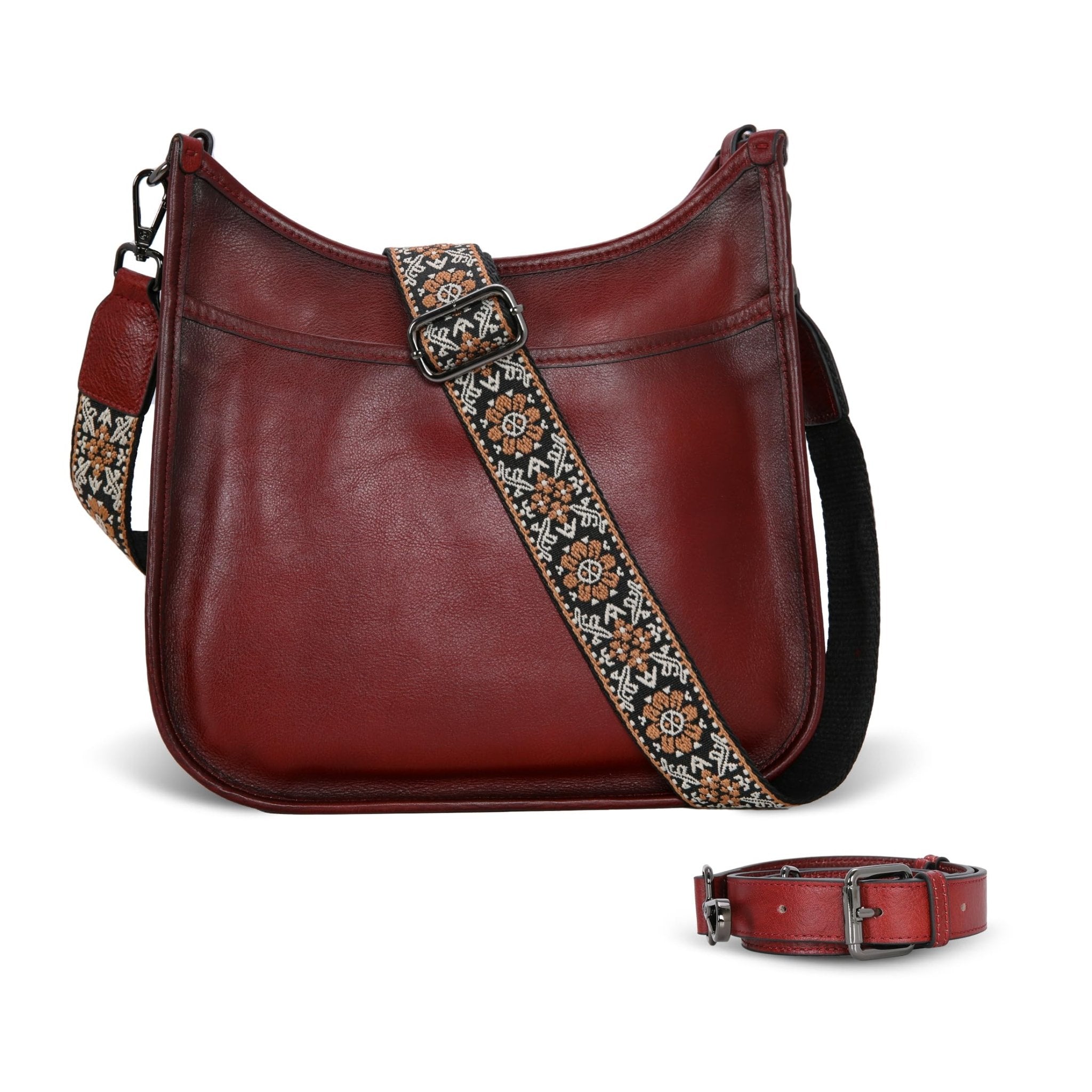 Iswee Crossbody Bags for Women Genuine Leather Purses Vintage Shoulder Handbags Travel Cross Body Bag with Boho Strap