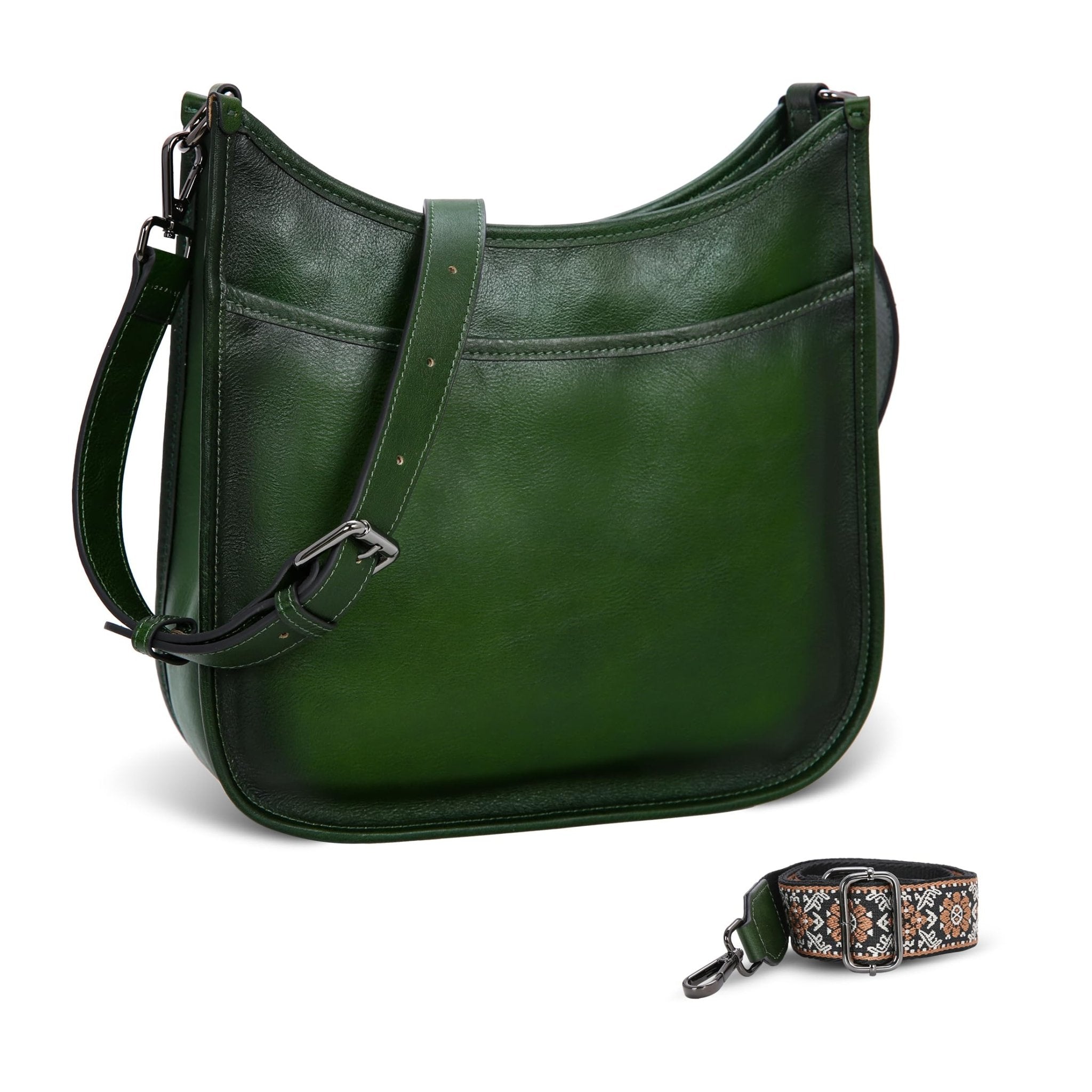 Iswee Crossbody Bags for Women Genuine Leather Purses Vintage Shoulder Handbags Travel Cross Body Bag with Boho Strap