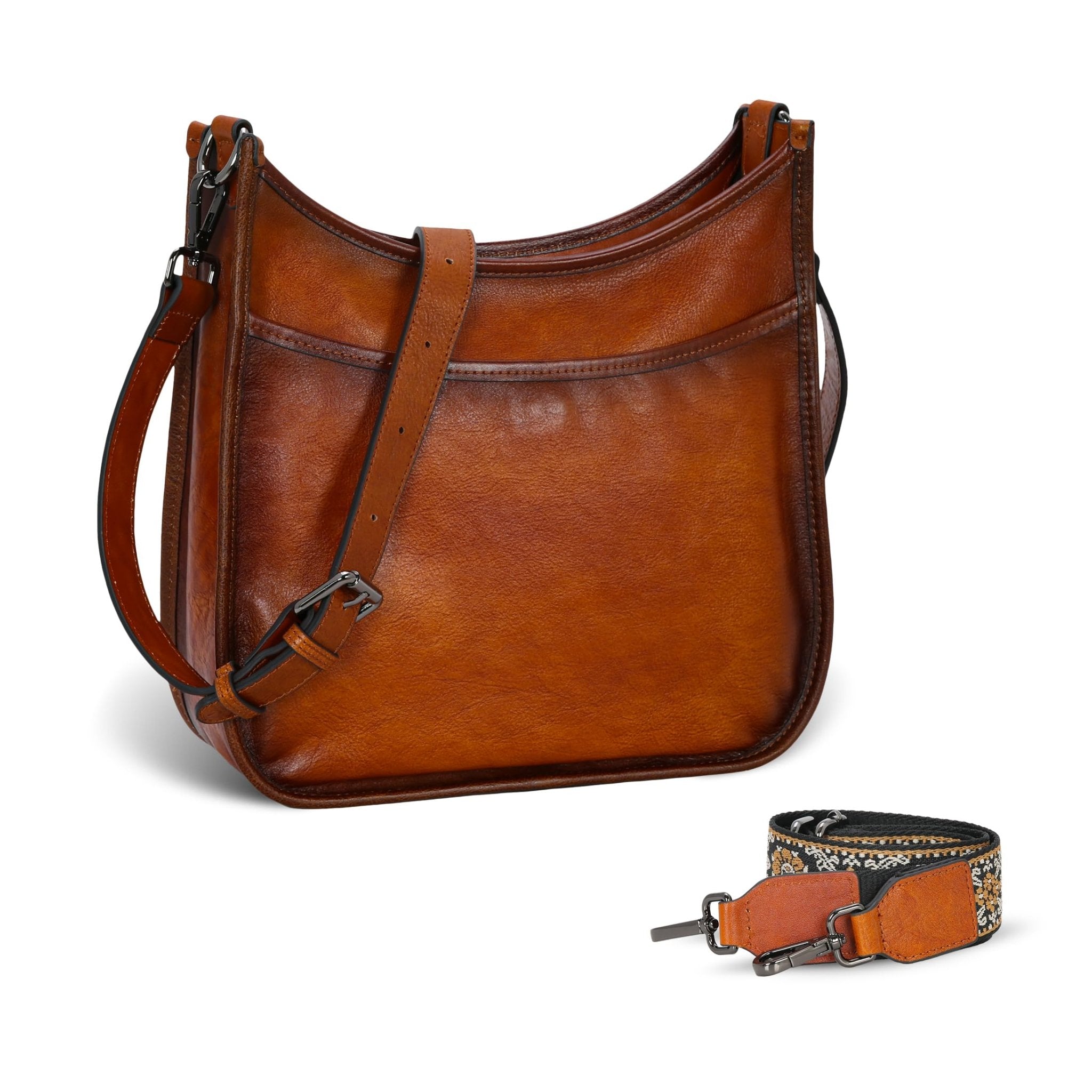 Iswee Crossbody Bags for Women Genuine Leather Purses Vintage Shoulder Handbags Travel Cross Body Bag with Boho Strap