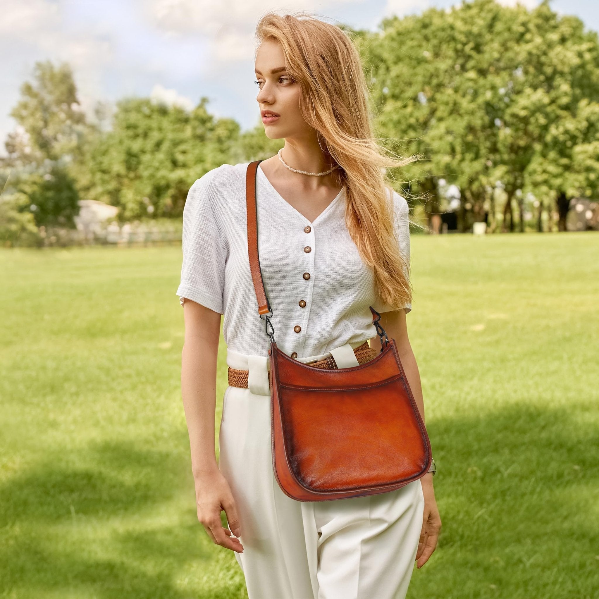 Iswee Crossbody Bags for Women Genuine Leather Purses Vintage Shoulder Handbags Travel Cross Body Bag with Boho Strap