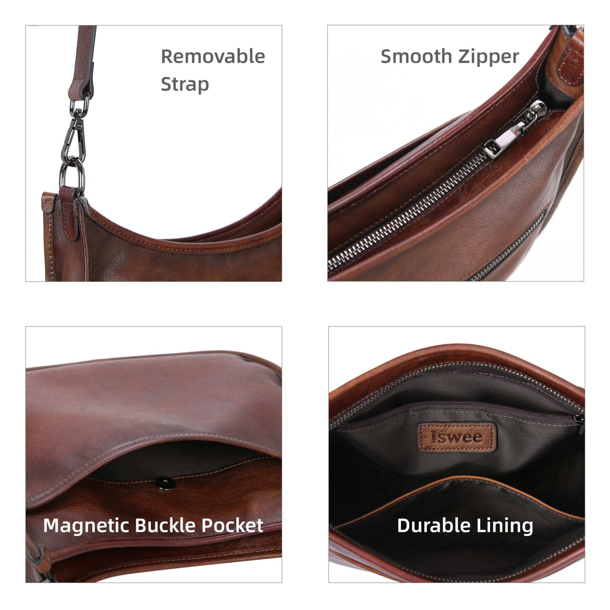 Iswee Crossbody Bags for Women Genuine Leather Purses Vintage Shoulder Handbags Travel Cross Body Bag with Boho Strap