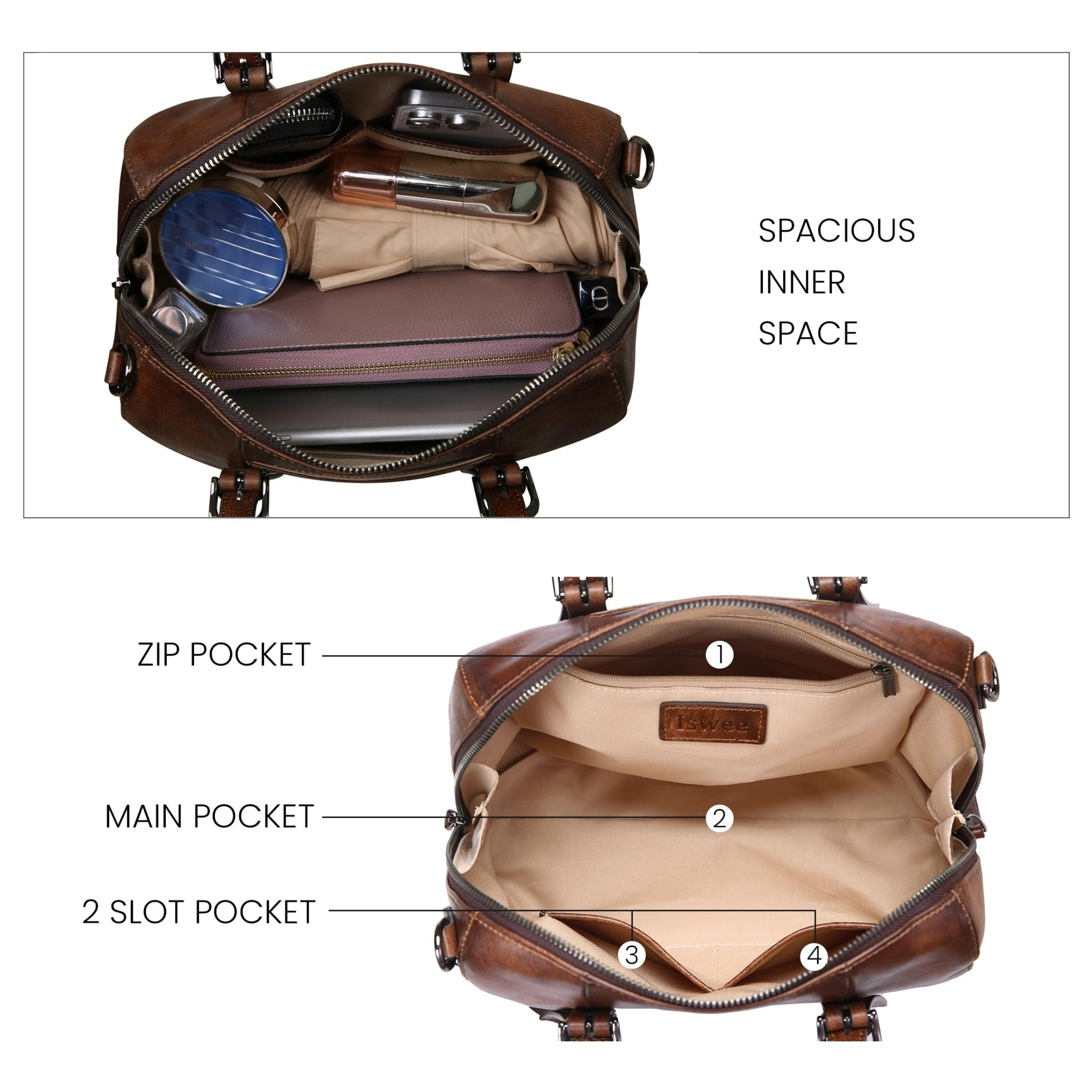 Iswee Genuine Leather Purses for Women Designer Hobo Crossbody Bag Satchel Handbags Top Handle Purses for Travel