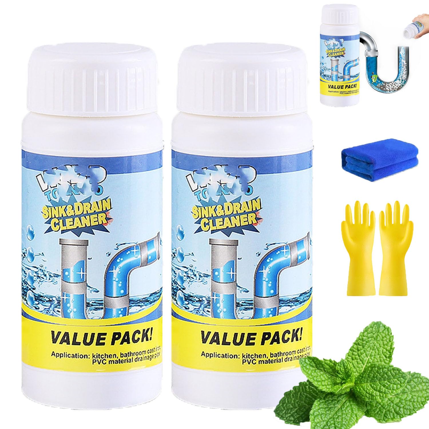 Ivyever Drain Cleaner, Ailson Sink and DrainCleaner, Dodrado DrainCleaner, Worldtornado Sink Drain Cleaner, Dredge Blast Pipe Cleaner, Powerful Pipe Dredging Agent for Home Kitchen Toilet (2)