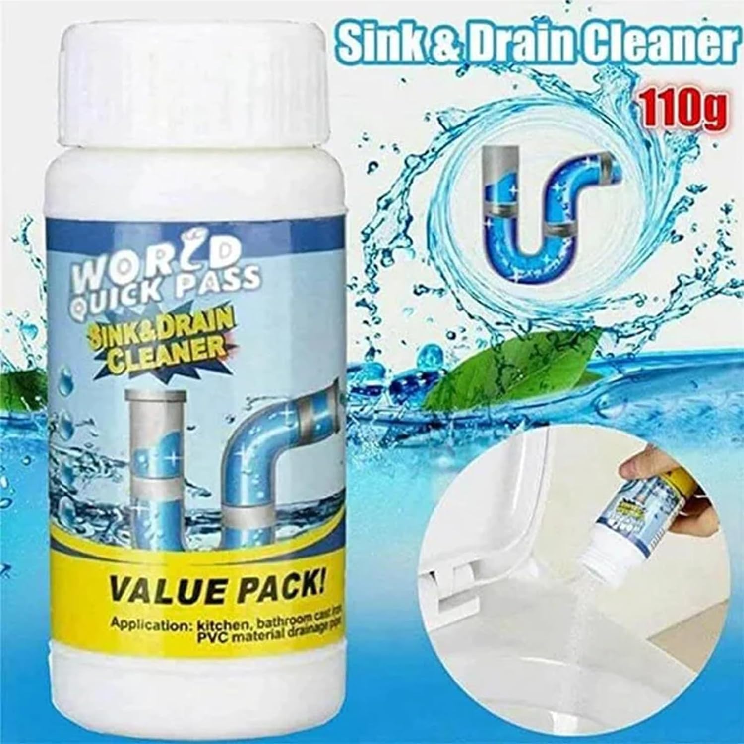 Ivyever Drain Cleaner, Ailson Sink and DrainCleaner, Dodrado DrainCleaner, Worldtornado Sink Drain Cleaner, Dredge Blast Pipe Cleaner, Powerful Pipe Dredging Agent for Home Kitchen Toilet (2)