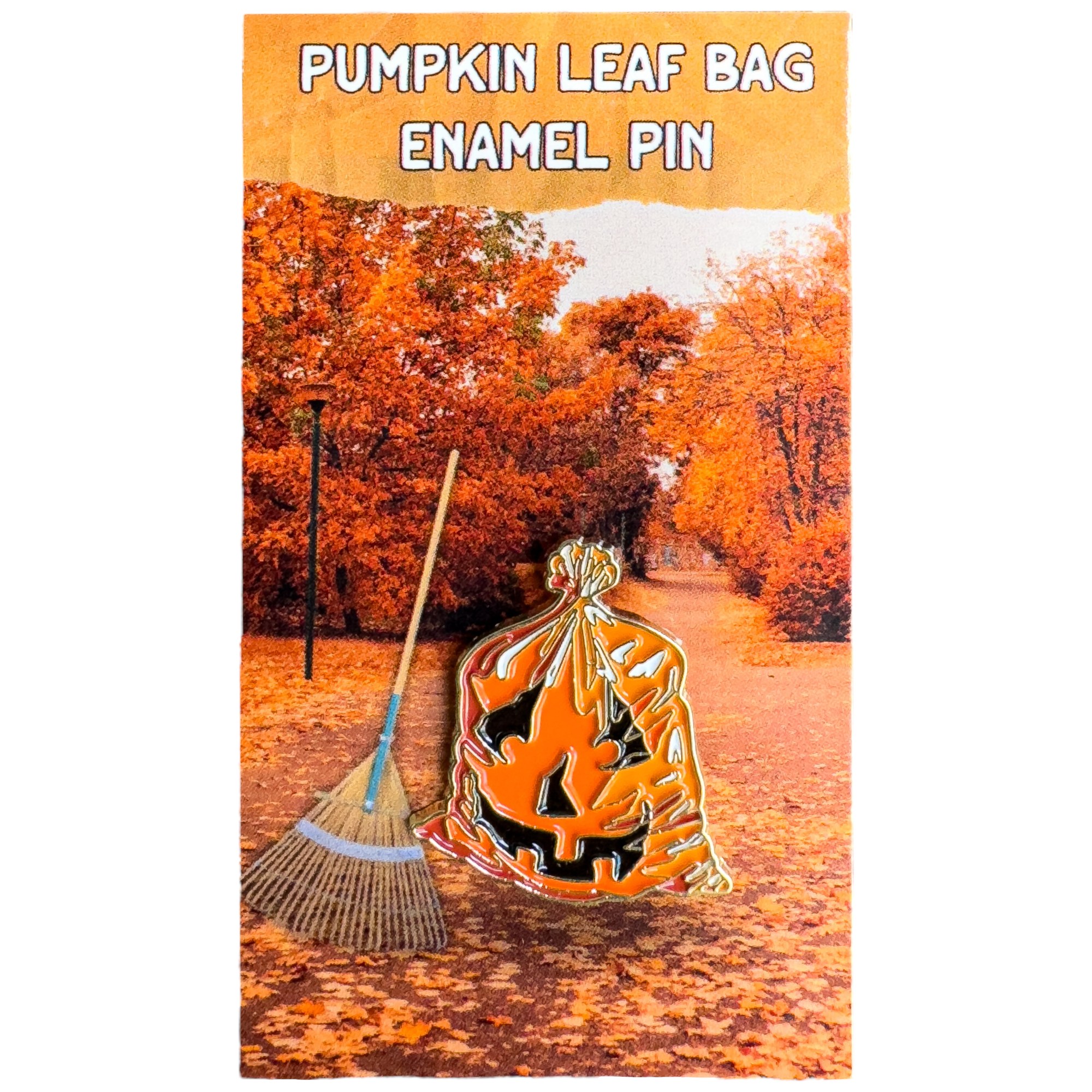Pumpkin Jack O'Lantern Leaf Bag Enamel Pin
