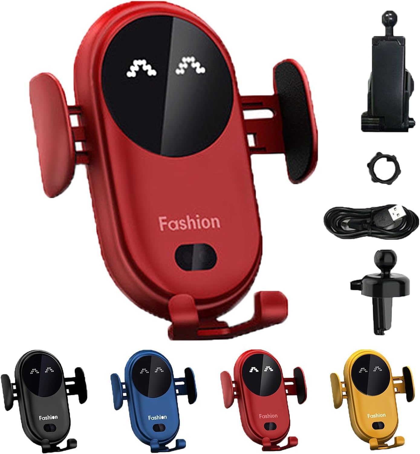 Jerrycherries Phone Holder, Jerrycherries Car Phone Holder, Marvulur Car Phone Holder, Marvulur Smart Car Wireless Charger Phone Holder, Smart Sensor Car Wireless Charger, Fashion Car Charger (Red)