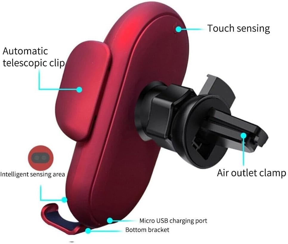 Jerrycherries Phone Holder, Jerrycherries Car Phone Holder, Marvulur Car Phone Holder, Marvulur Smart Car Wireless Charger Phone Holder, Smart Sensor Car Wireless Charger, Fashion Car Charger (Red)