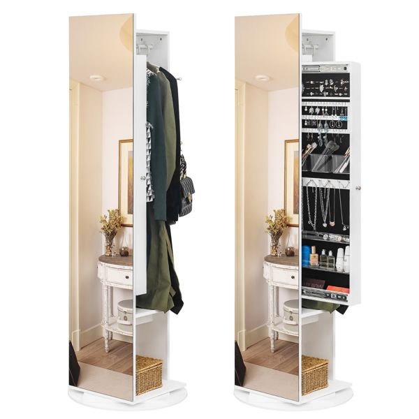 Jewelry Armoire with Full Length Mirror 360° and Large Capacity Jewelry Organizer Armoire; Lockable Mirror with Jewelry Storage; Coat Rack; Multi Storage Shelves