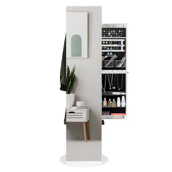 Jewelry Armoire with Full Length Mirror 360° and Large Capacity Jewelry Organizer Armoire; Lockable Mirror with Jewelry Storage; Coat Rack; Multi Storage Shelves