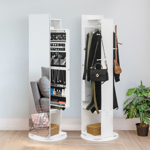 Jewelry Armoire with Full Length Mirror 360° and Large Capacity Jewelry Organizer Armoire; Lockable Mirror with Jewelry Storage; Coat Rack; Multi Storage Shelves