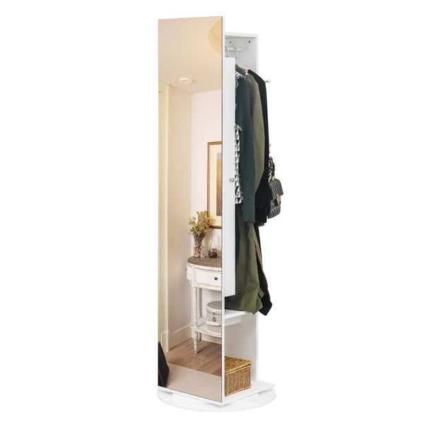 Jewelry Armoire with Full Length Mirror 360° and Large Capacity Jewelry Organizer Armoire; Lockable Mirror with Jewelry Storage; Coat Rack; Multi Storage Shelves