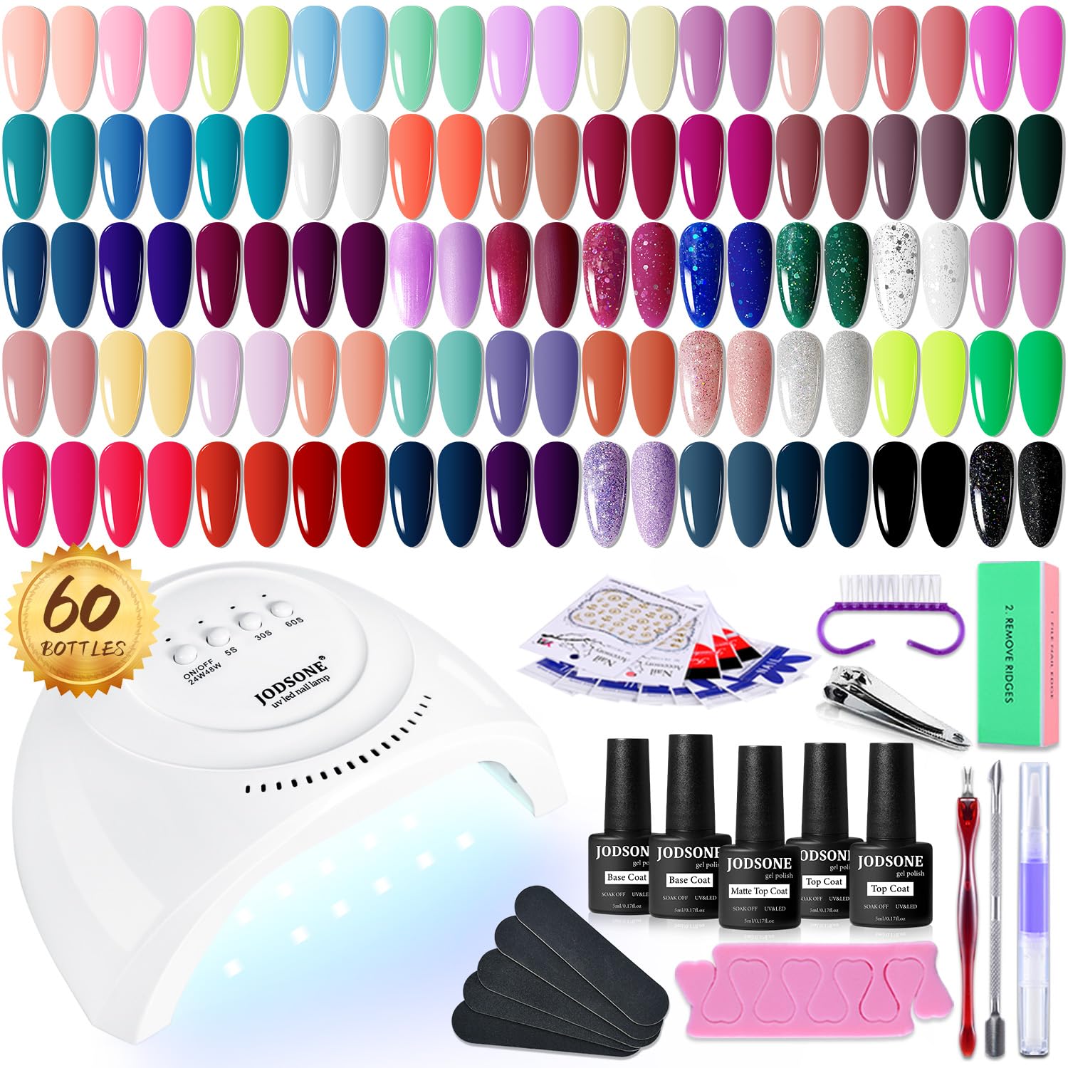 JODSONE 36 PCS Gel Nail Polish Set-32 Colors Gel Polish Kit Base Coat Glossy Matte and Glitter Top Coat Nail Polish Set Green Blue Red Pink Collection Gifts for Women
