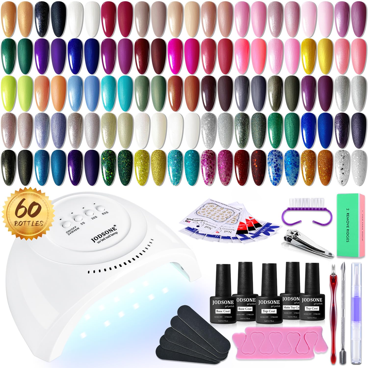 JODSONE 36 PCS Gel Nail Polish Set-32 Colors Gel Polish Kit Base Coat Glossy Matte and Glitter Top Coat Nail Polish Set Green Blue Red Pink Collection Gifts for Women