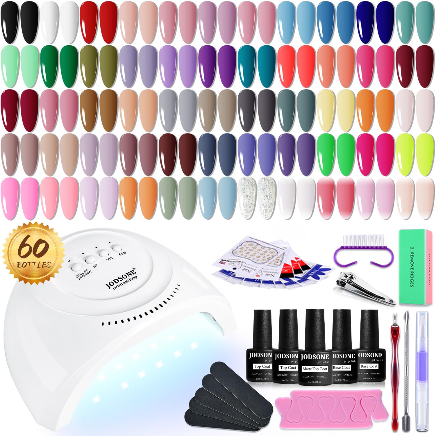 JODSONE 36 PCS Gel Nail Polish Set-32 Colors Gel Polish Kit Base Coat Glossy Matte and Glitter Top Coat Nail Polish Set Green Blue Red Pink Collection Gifts for Women