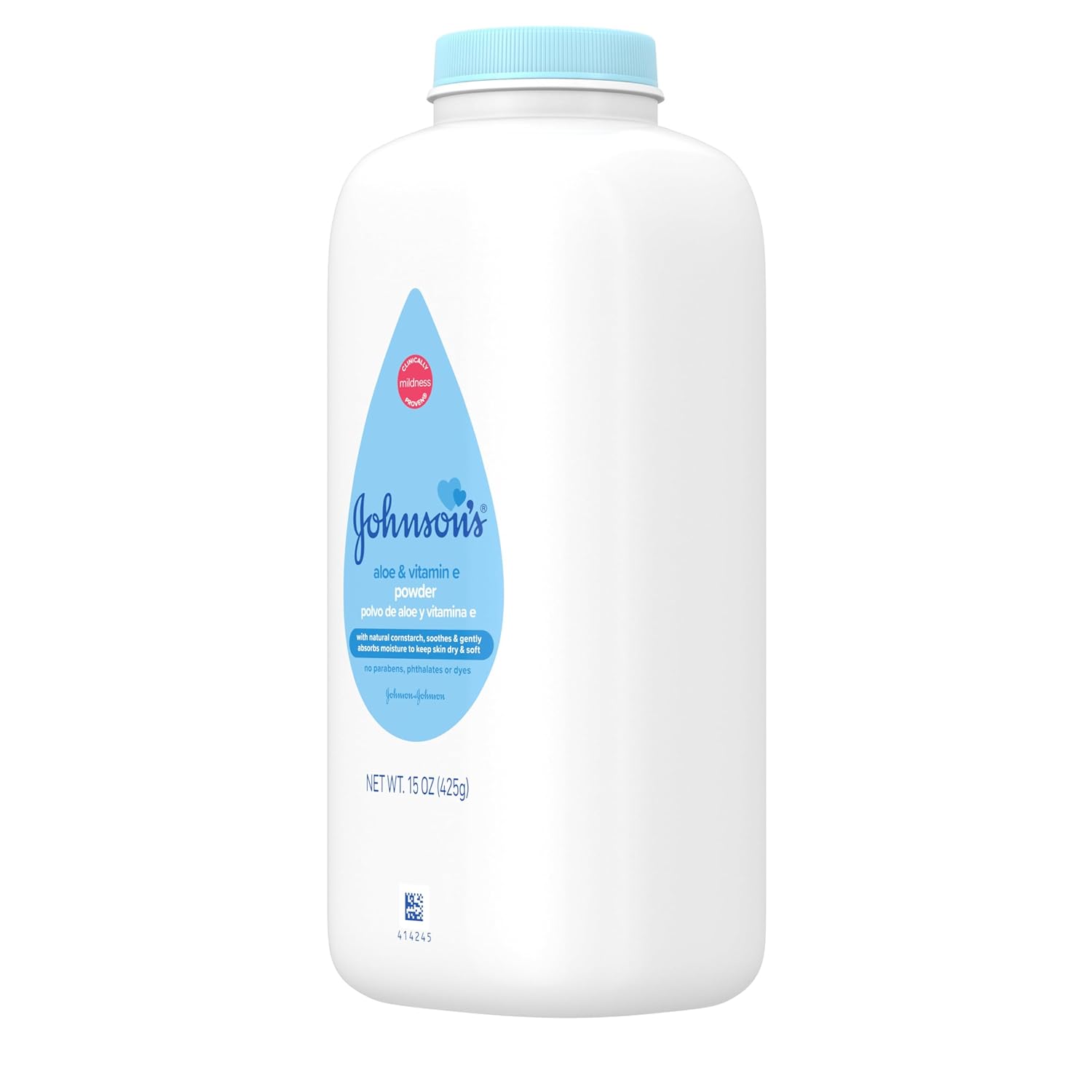 Johnson's Baby Powder with Naturally Derived Cornstarch, Aloe & Vitamin E for Delicate Skin, Hypoallergenic, Free of Parabens, Phthalates & Dyes for Gentle Baby Skin Care, 15 oz