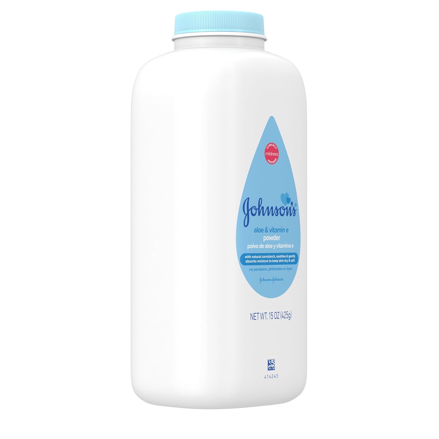 Johnson's Baby Powder with Naturally Derived Cornstarch, Aloe & Vitamin E for Delicate Skin, Hypoallergenic, Free of Parabens, Phthalates & Dyes for Gentle Baby Skin Care, 15 oz