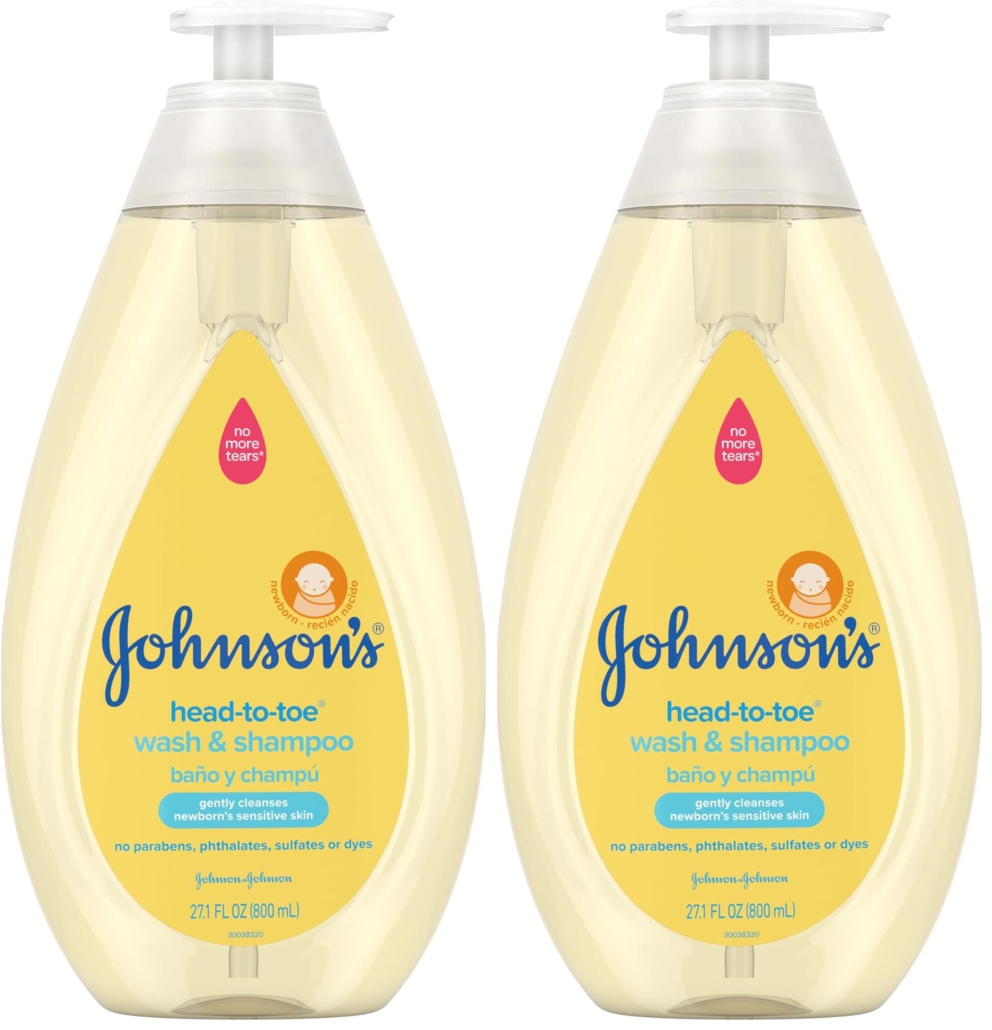 Johnson's Head-to-Toe Gentle Tear-Free Baby & Newborn Wash & Shampoo, Sulfate-, Paraben- Phthalate- & Dye-Free, Hypoallergenic Wash for Sensitive Skin & Hair, 27.1 fl. Oz