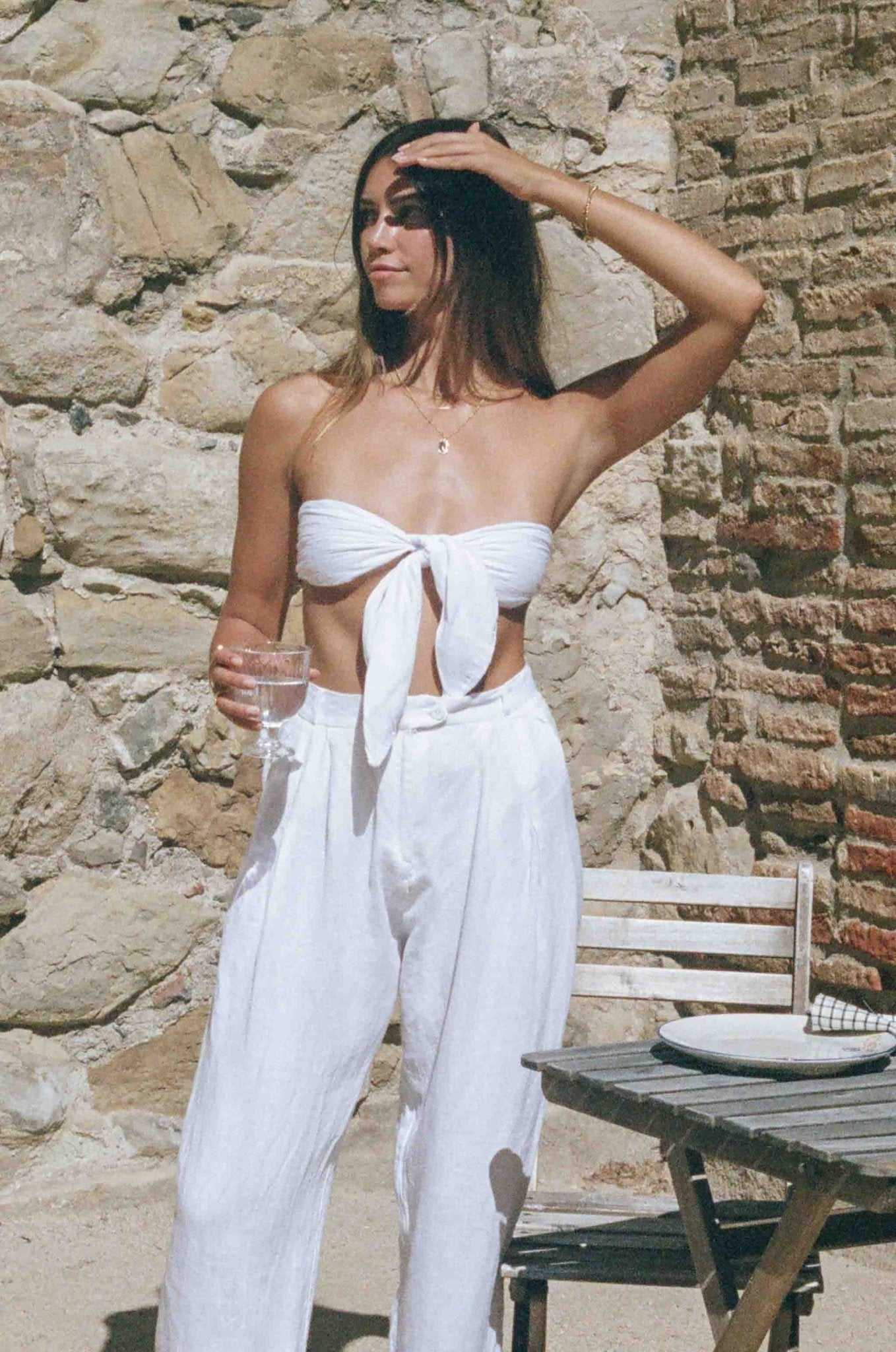 Juliet Trousers  - White Linen Trousers with Tie