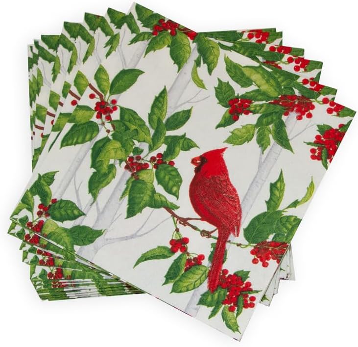 Holly And Songbirds White And  Silver Cocktail Napkins