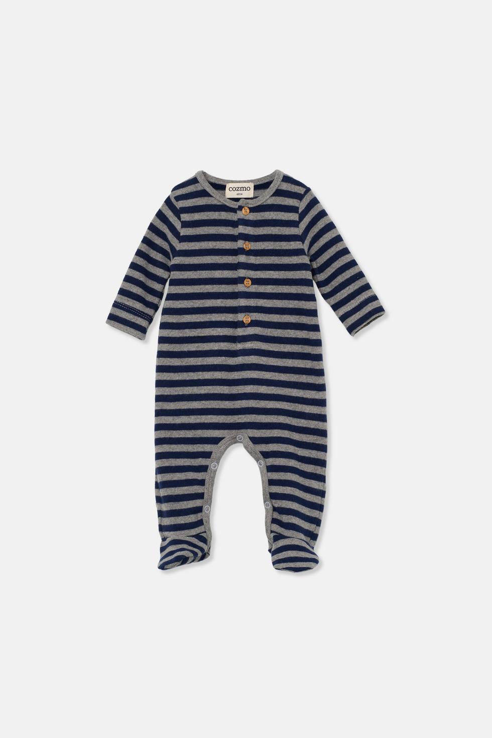 Soft striped newborn jumpsuit - Grey navy