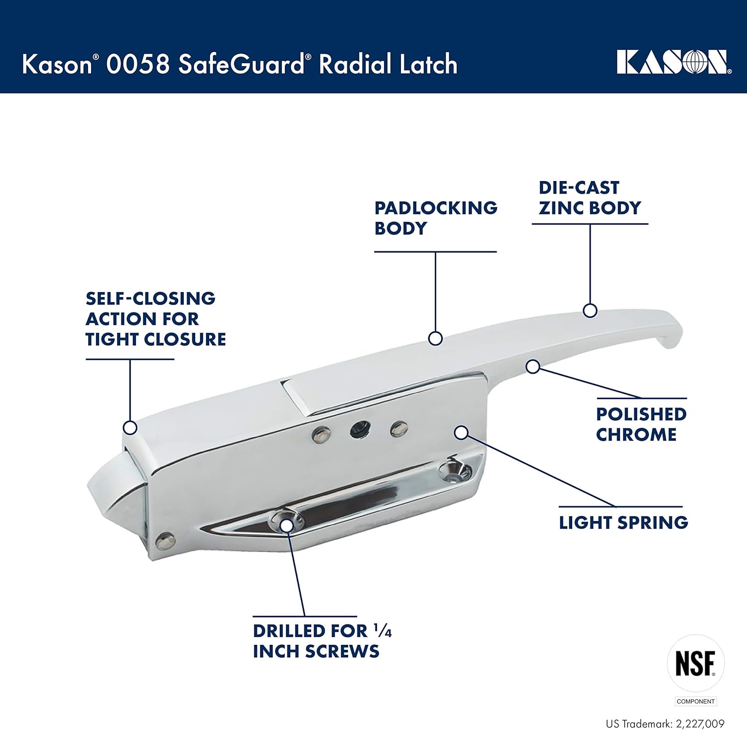Kason 0058 Safeguard Radial Latch, Light Spring, 10058L05021