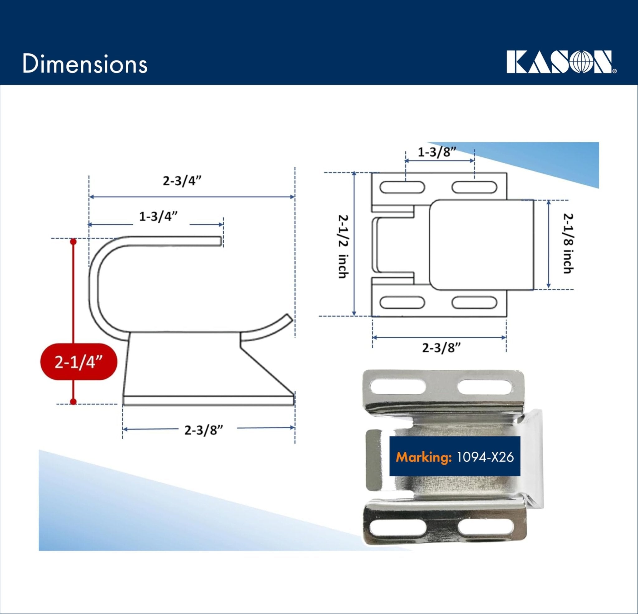 Kason 1094 SureClose Hydraulic Door Closer and Hook, Concealed Mounting, Adjustable Wide-Hook, 7/8 to 1-5/8 Inch Offset, 11094000013_11094000027