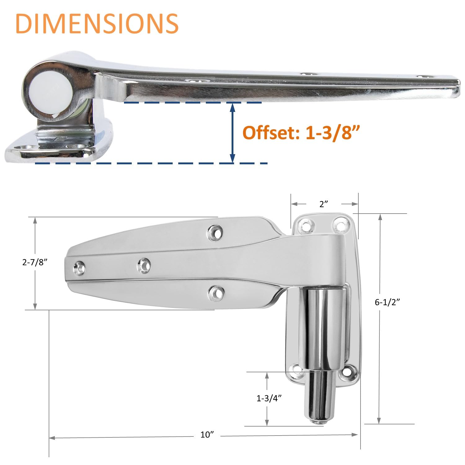 Kason 1248 Reversible Spring-Assisted Cam-Lift Hinge Chrome Finish for Walk-in Freezer Cooler Refrigerator (Flush)